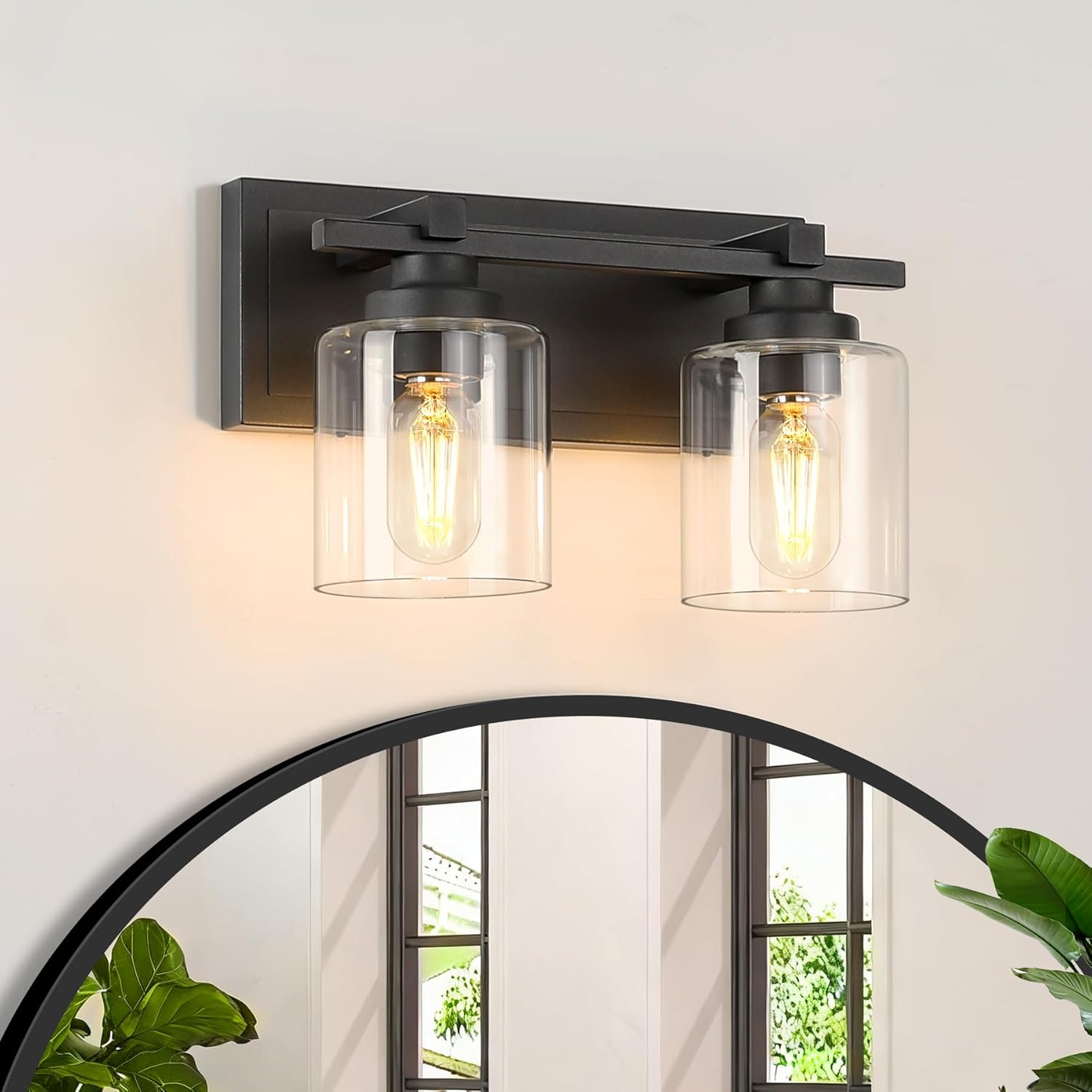2 Light Modern Bathroom Light Fixtures Over Mirror, Black Vanity Lights for Bathroom Wall Sconces with Clear Glass Shades, E26 Socket (Bulbs Not Included)