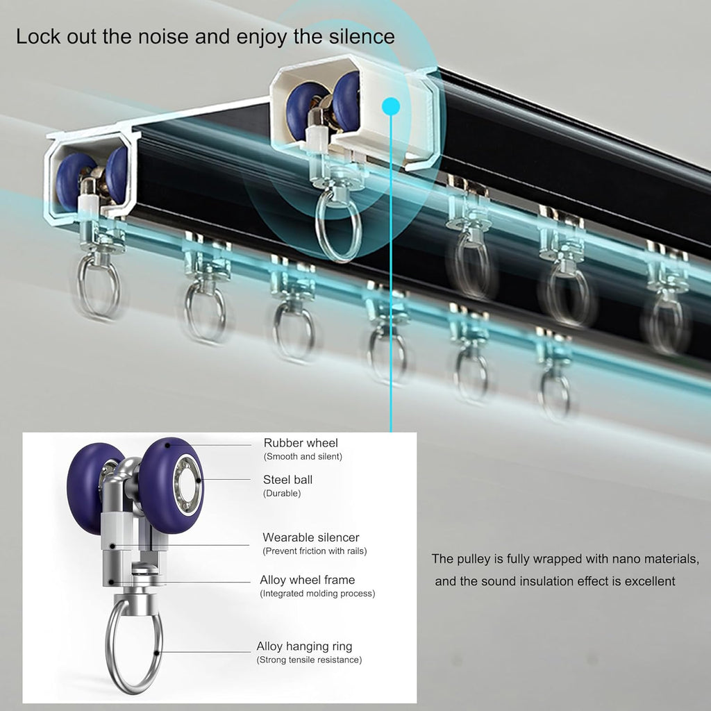 Double Row Ceiling Curtain Track - Double Rails for Curtains, Drapes, Room Dividers - Ceiling Mounted Curtain Track System - Sliding Curtain Rail (Champagne, 2M)