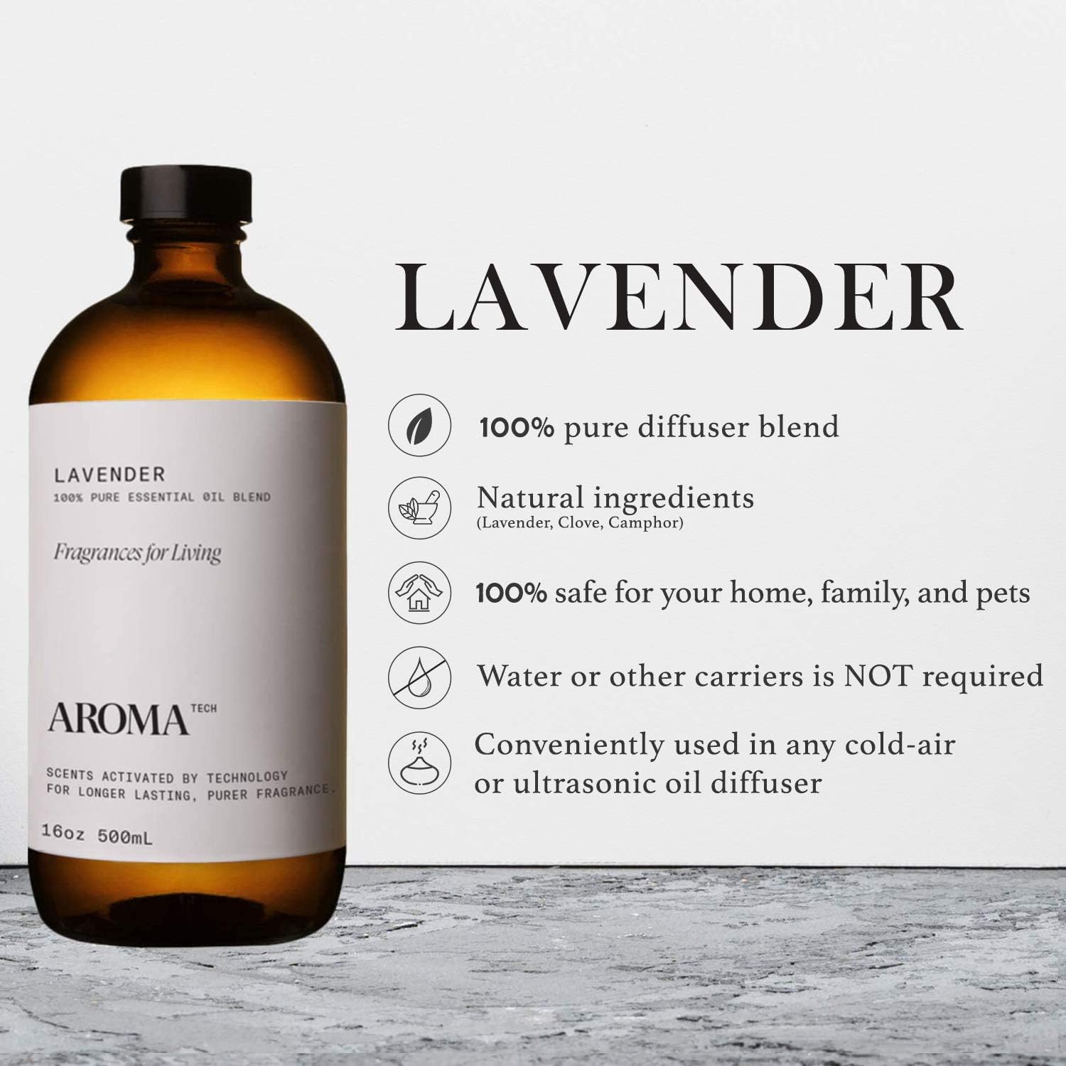 AromaTech Lavender for Aroma Oil Scent Diffusers - 500 Milliliter