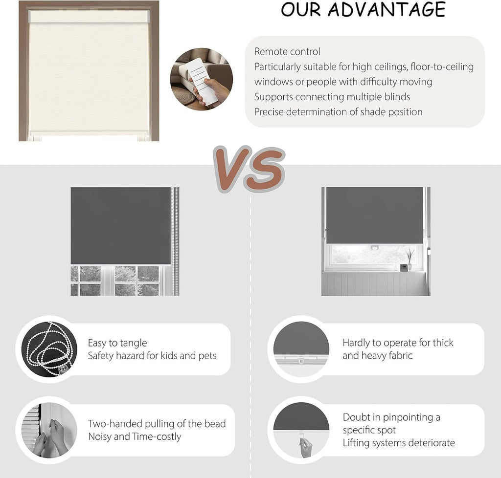 Motorized Roller Blinds with Remote, 100% Blackout Automatic Roller Shades for Bedroom, Bathroom, and Living Room, Customized Size, Tree Ring Beige
