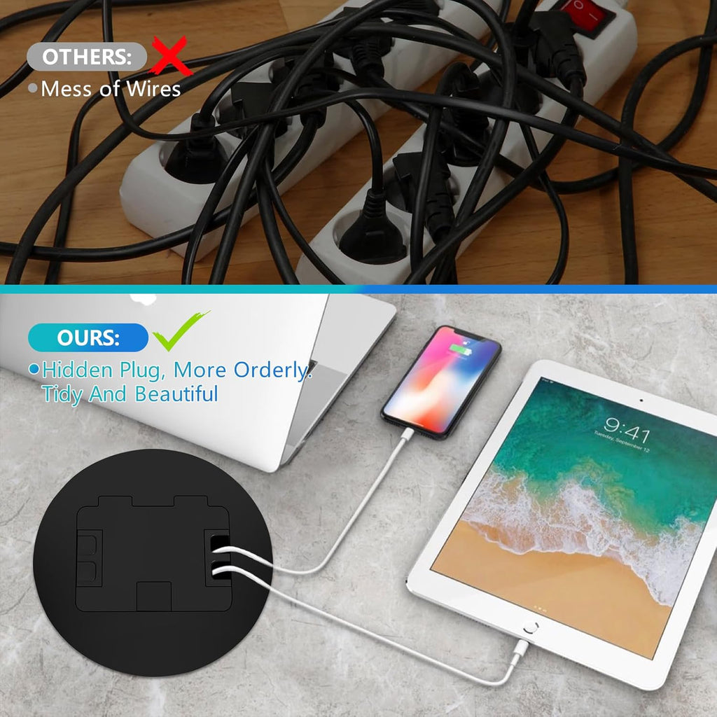 KYHSHJ Recessed Circular Floor Socket Kit with 20 Amp Stainless Steel TR Receptacle Outlet Stainless,Corrosive Resistant Hardware，Black