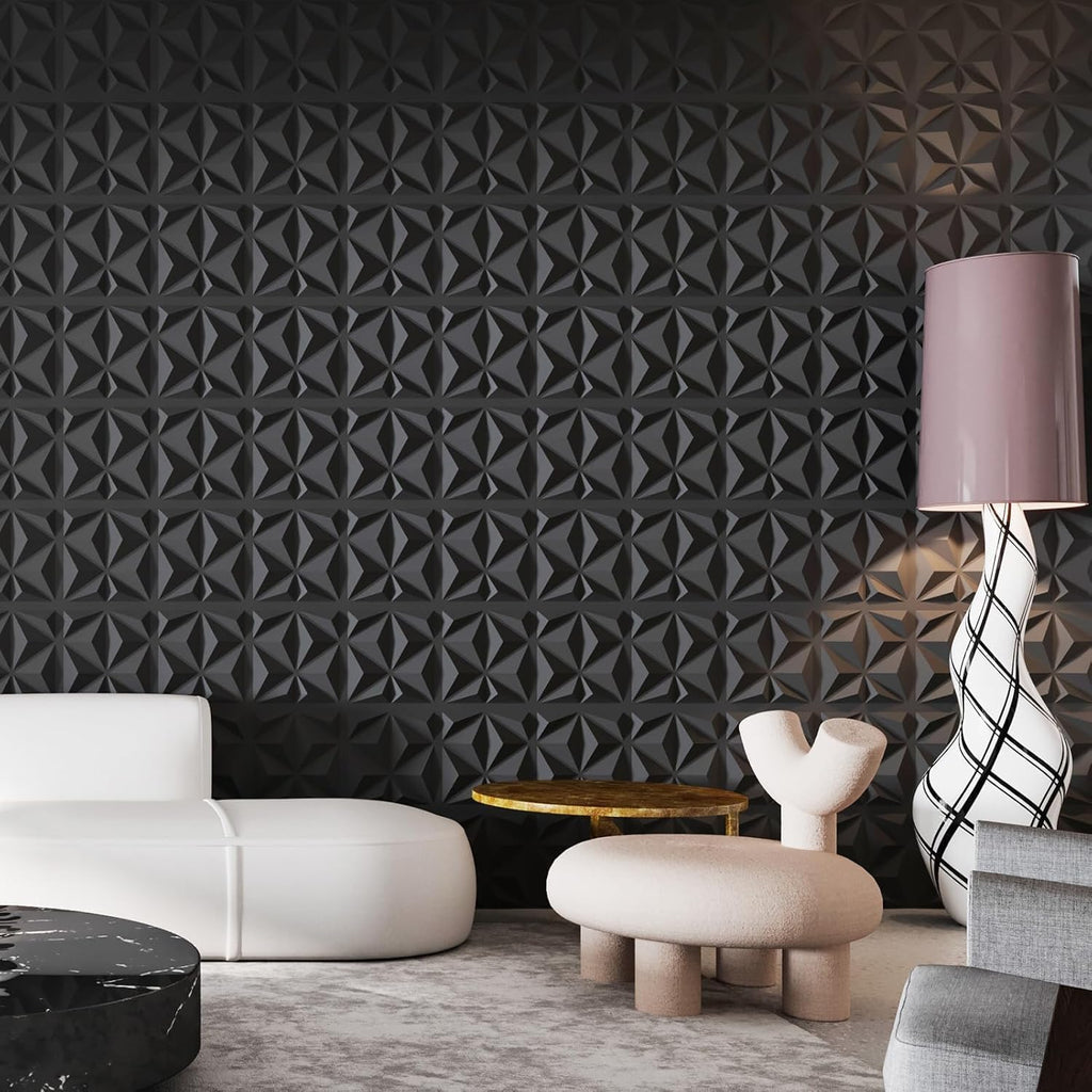 Art3d 20 Pack Decorative 3D Wall Panels, 19 Sq.Feet PVC Interior Wall Décor for TV Background, Bedroom, Living Room, 11.8"x11.8", Black