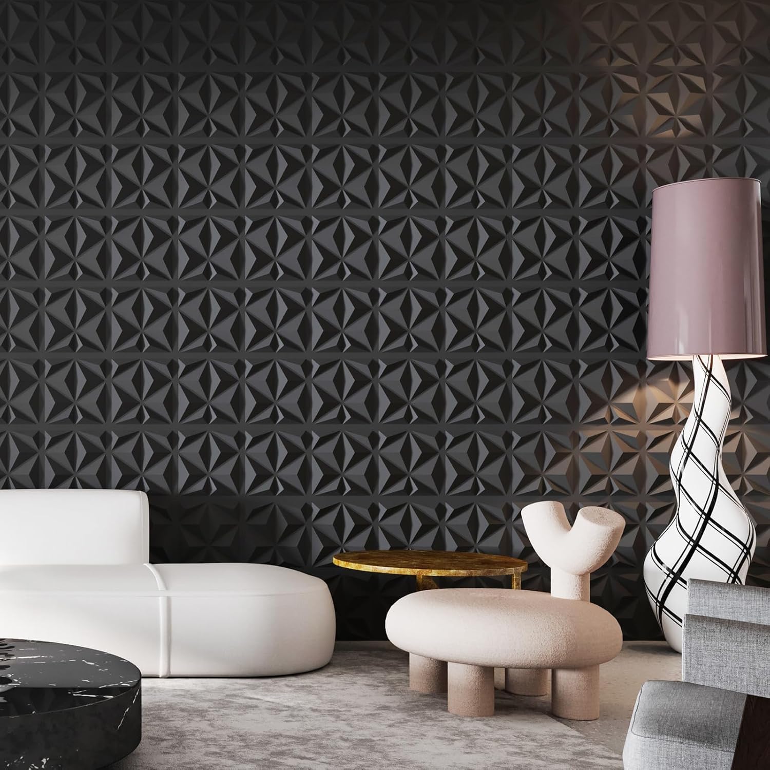 Art3d 20 Pack Decorative 3D Wall Panels, 19 Sq.Feet PVC Interior Wall Décor for TV Background, Bedroom, Living Room, 11.8"x11.8", Black