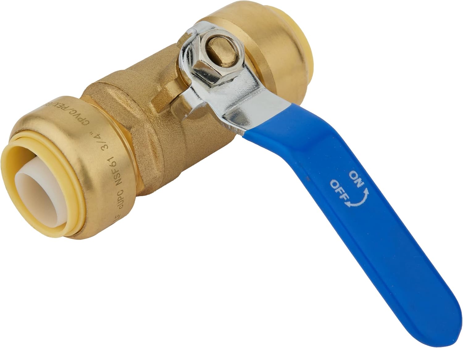 EFIELD Push-Fit 3/4" X3/4" Full Port Ball Valve With A Disconnect Clip, Blue Handle, UPC Certified,(PF-VALVE048)