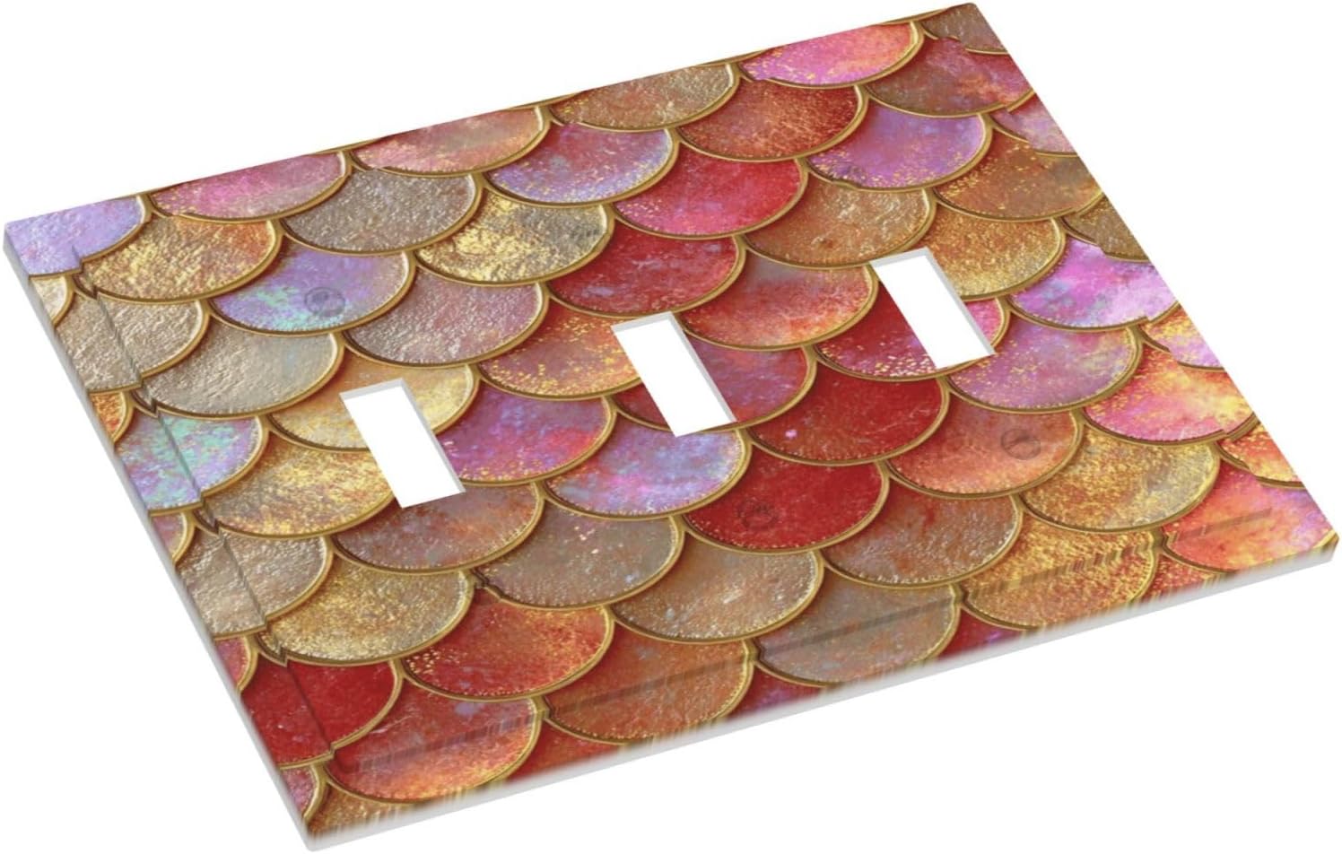Mermaid Glitter Scale Rainbow Gold Fish Scales Decorative Switch Plates 3 Gang Wall Plate Triple Toggle Light Switch Cover Faceplate Electrical Wall Panels for Bed Room Home Decor