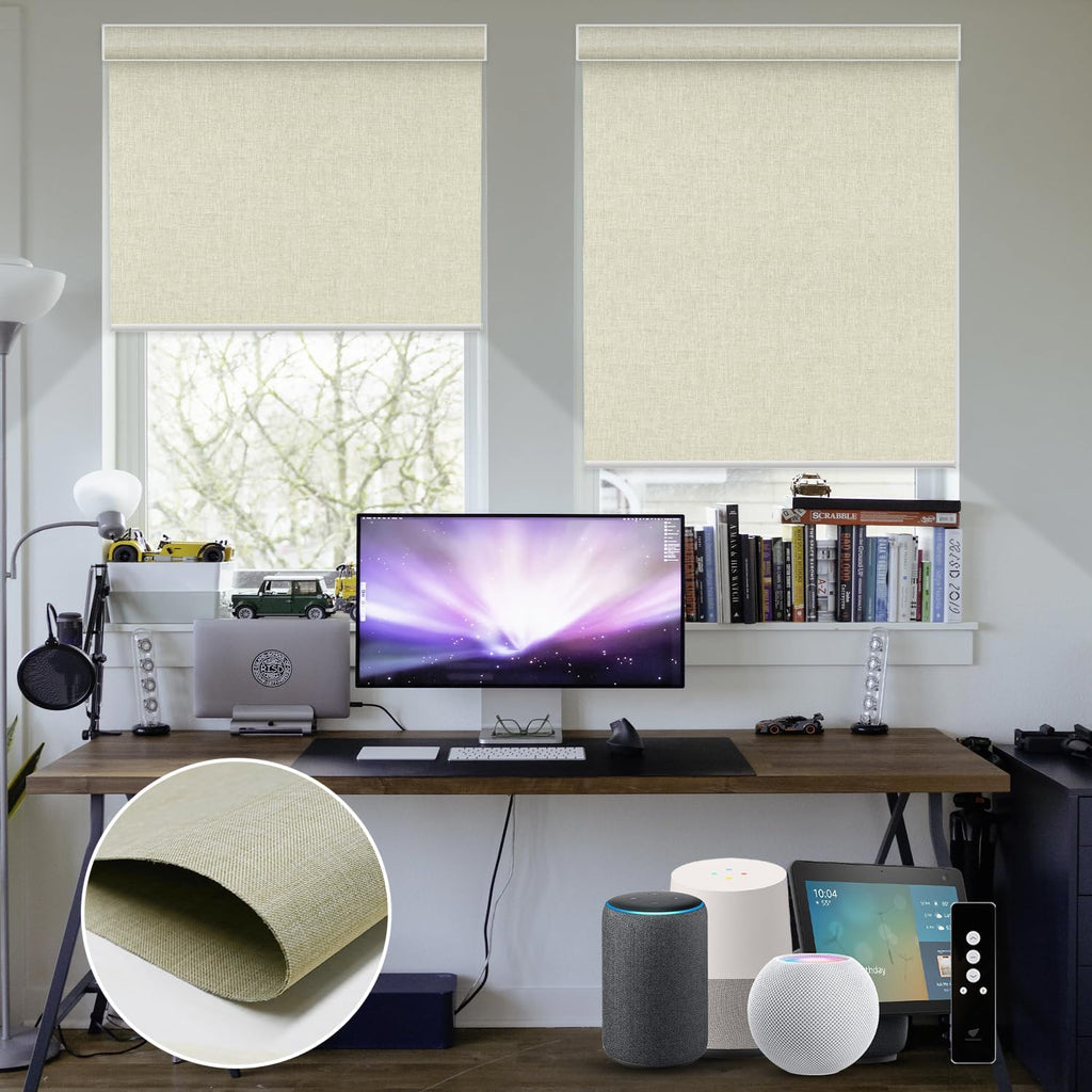SmartWings Motorized Blinds Dual-Sided Cordless Smart Blackout Shades, Custom Size, Rechargeable Battery, Work with Matter/Apple HomeKit, Alexa, Thread/Zigbee, Remote Optional, Bouvardia Cream