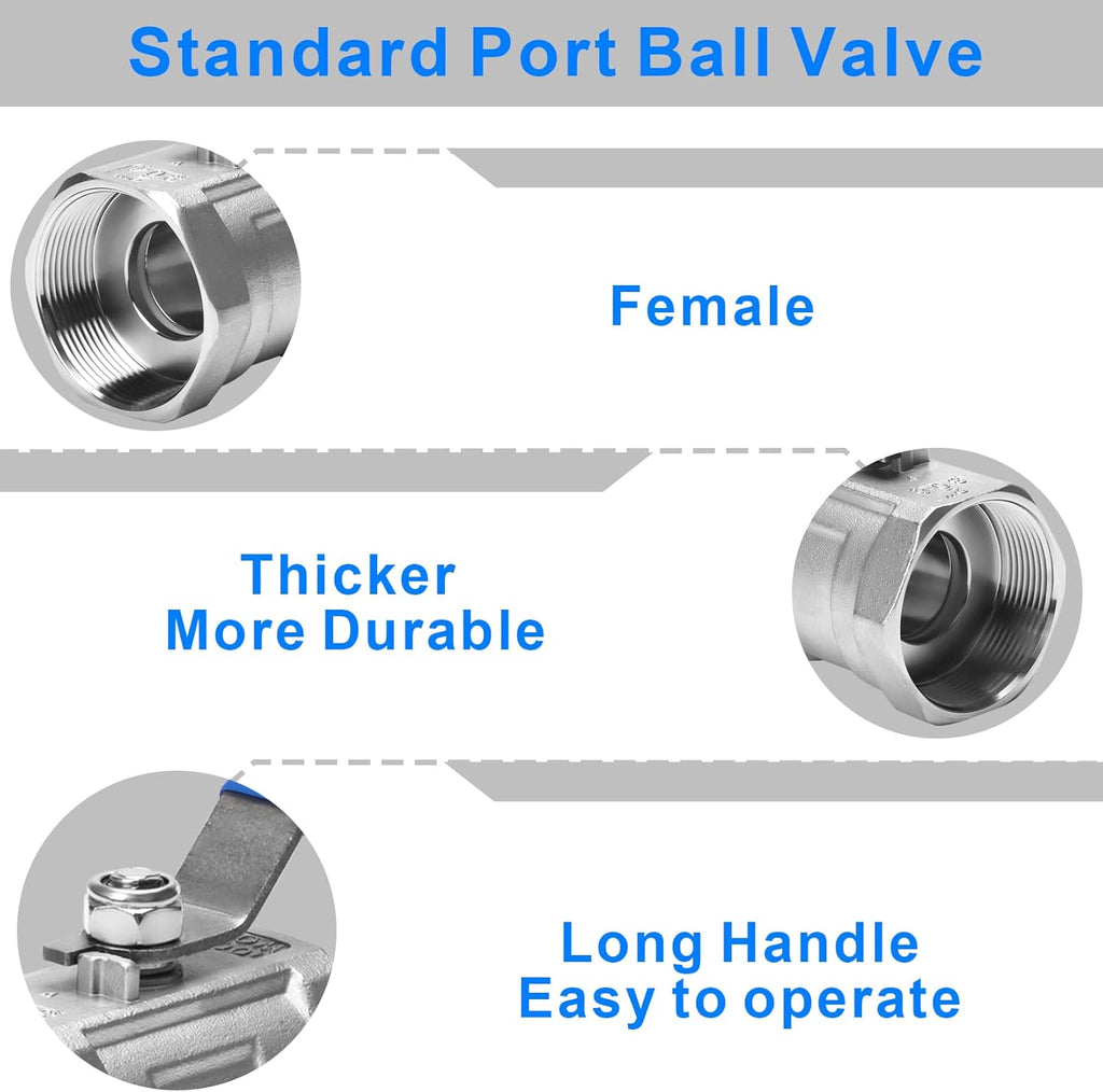 DERNORD Stainless Steel Ball Valve 1PC Type 2 Inch NPT Standard Port for Water, Oil, and Gas (2 Inch Ball Valve)