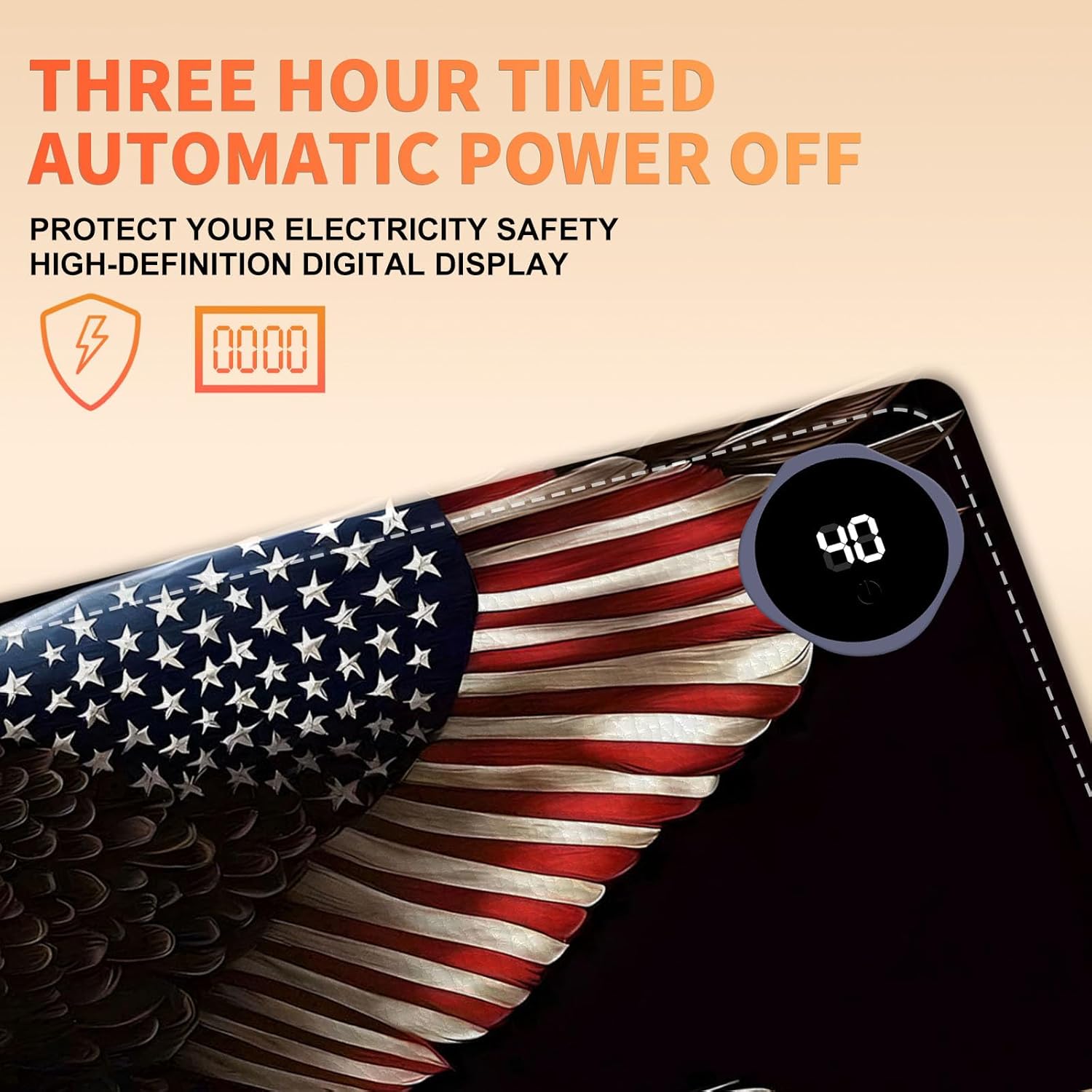 Heated Mouse Pad, Warm Desk Pad, Keyboard Mat 31.5 x 13 Inch Large Size Intelligent Fast Heating, 3 Speed Adjustable, Timed Auto Power Off for Game Office Home,Soaring American Flag Eagle