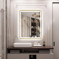 Rectangle LED Bathroom Mirror, 36"x28" Anti-Fog Double Touch Lighted Wall Vanity Mirror 45° Beveled Metal Frame Stepless Adjustable Color Temperature Smart Mirror 3000K-6000K, Gold