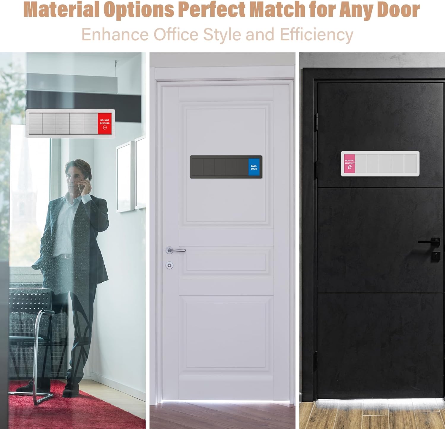 Office Door Signs-6 Options Door Signs In A Meeting Sign/Out Of Office/Do Not Disturb/Working From Home/Please Knock/Back Soon Privacy Slider Sign for Meeting & Conference Room