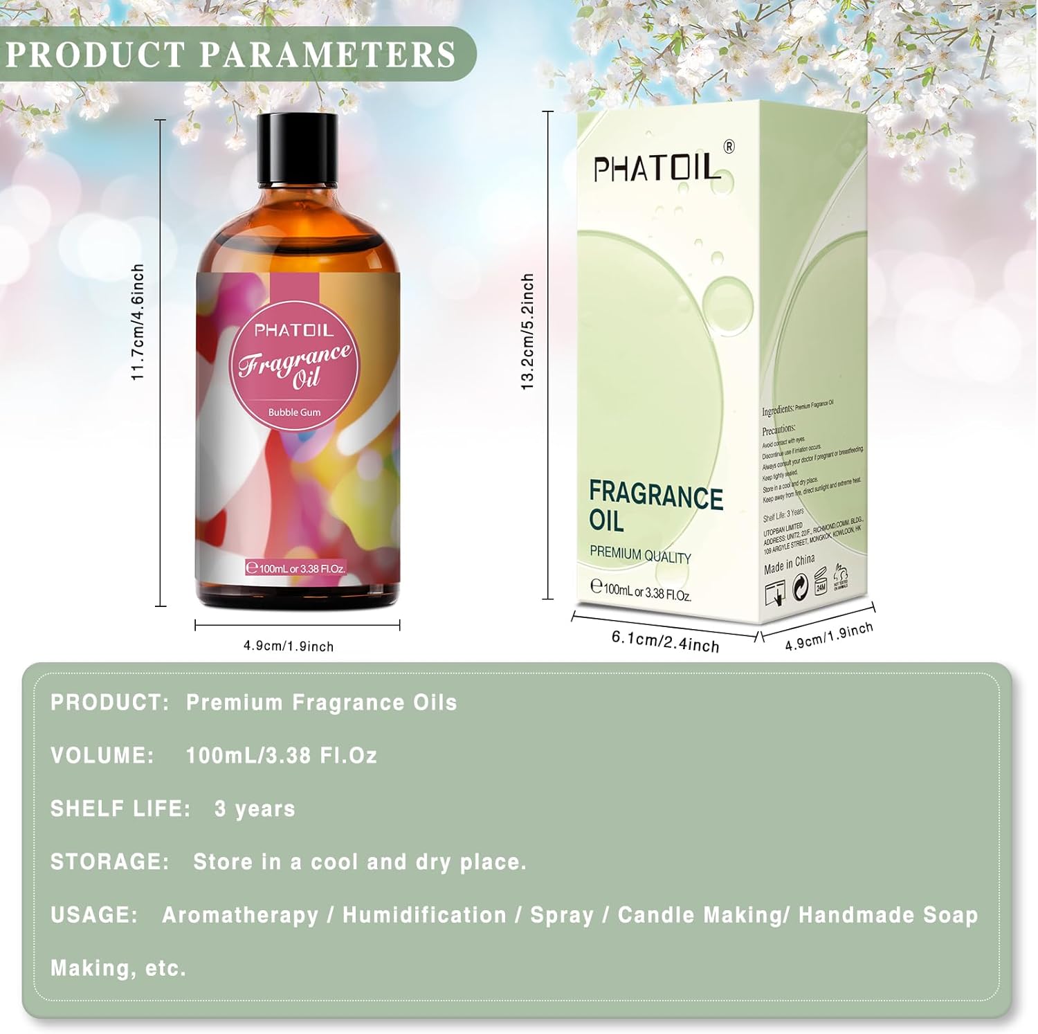 PHATOIL 3.38FL.OZ Bubble Gum Fragrance Oils for Aromatherapy, Essential Oils for Diffusers for Home, Perfect for Diffuser, DIY Candle and Soap Making, DIY Scented Products - 100ml