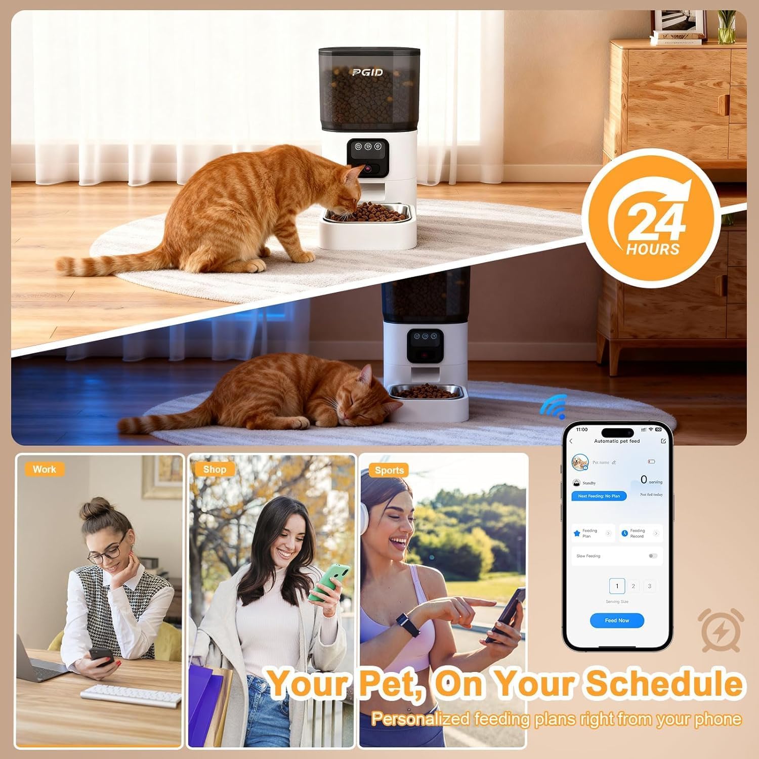 FGID Automatic Cat Feeder and Water Fountain,Cordless or Battery Cat Food Dispenser Timer Pet Feeder Dog Feeders w Camera,Programmable Portion Control, 4 Daily Meals, 10s Voice Recorder
