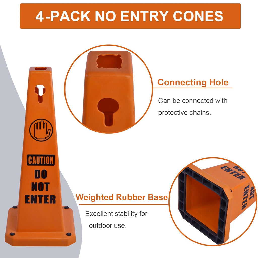 OrangeStar Do Not Enter Cones 4-Pack, 26.5" Large 4-Sided No Entry Message Safety Cones with Heavy Rubber Base for Indoor Outdoor Use, Traffic Control, Security, Warehouse Safety