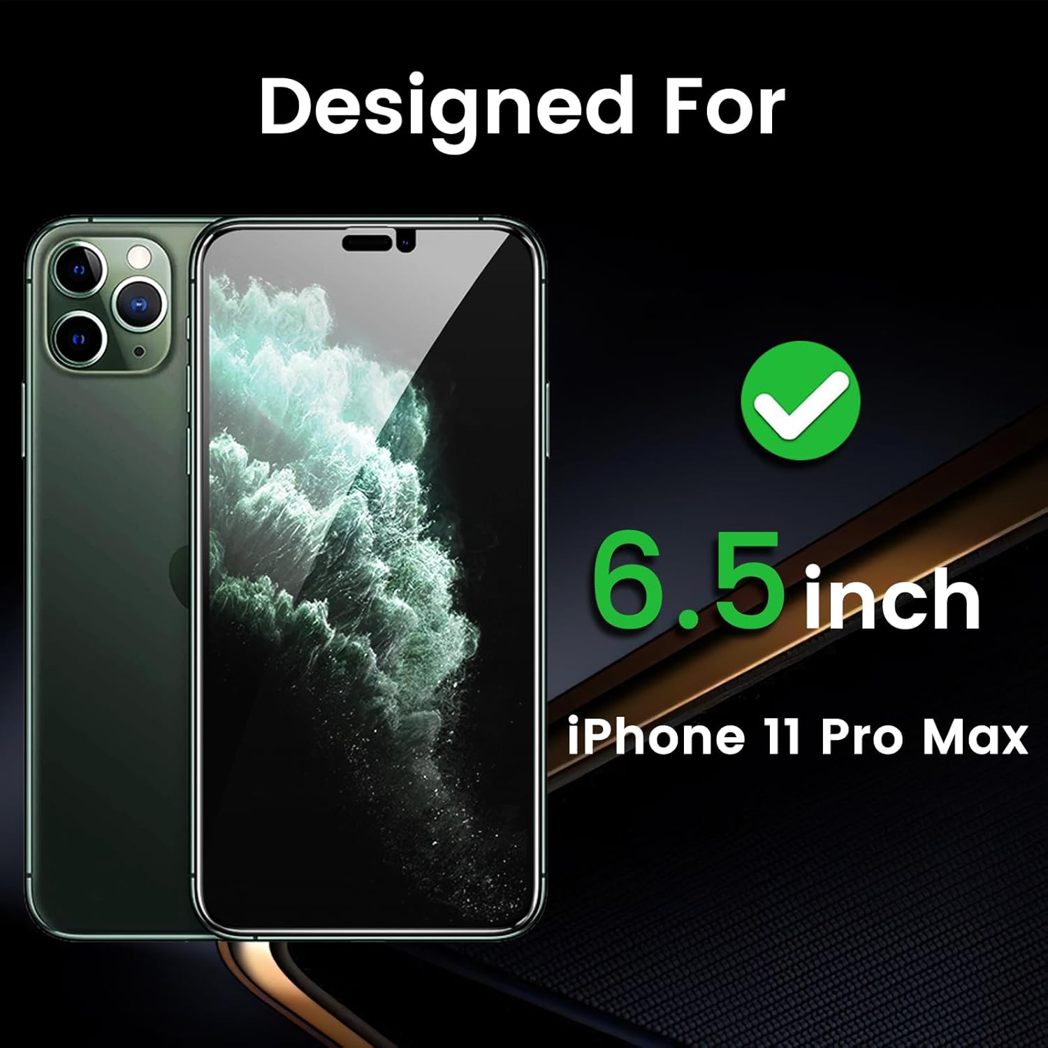 3 Pack Privacy Screen Protector for iPhone 11 Pro Max 6.5 Inch with 3 Pack Camera Lens Protector, Anti Spy Tempered Glass Film, Anti-Scratch, Touch Sensitive, Case Friendly