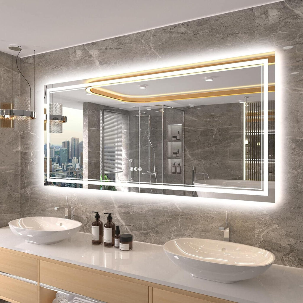 60x28 Inch LED Bathroom Mirror with Lights, Backlit and Front Lighted Bathroom Vanity Mirrors for Wall, Anti-Fog/Dimmable/Memory/Shatterproof/ETL Listed
