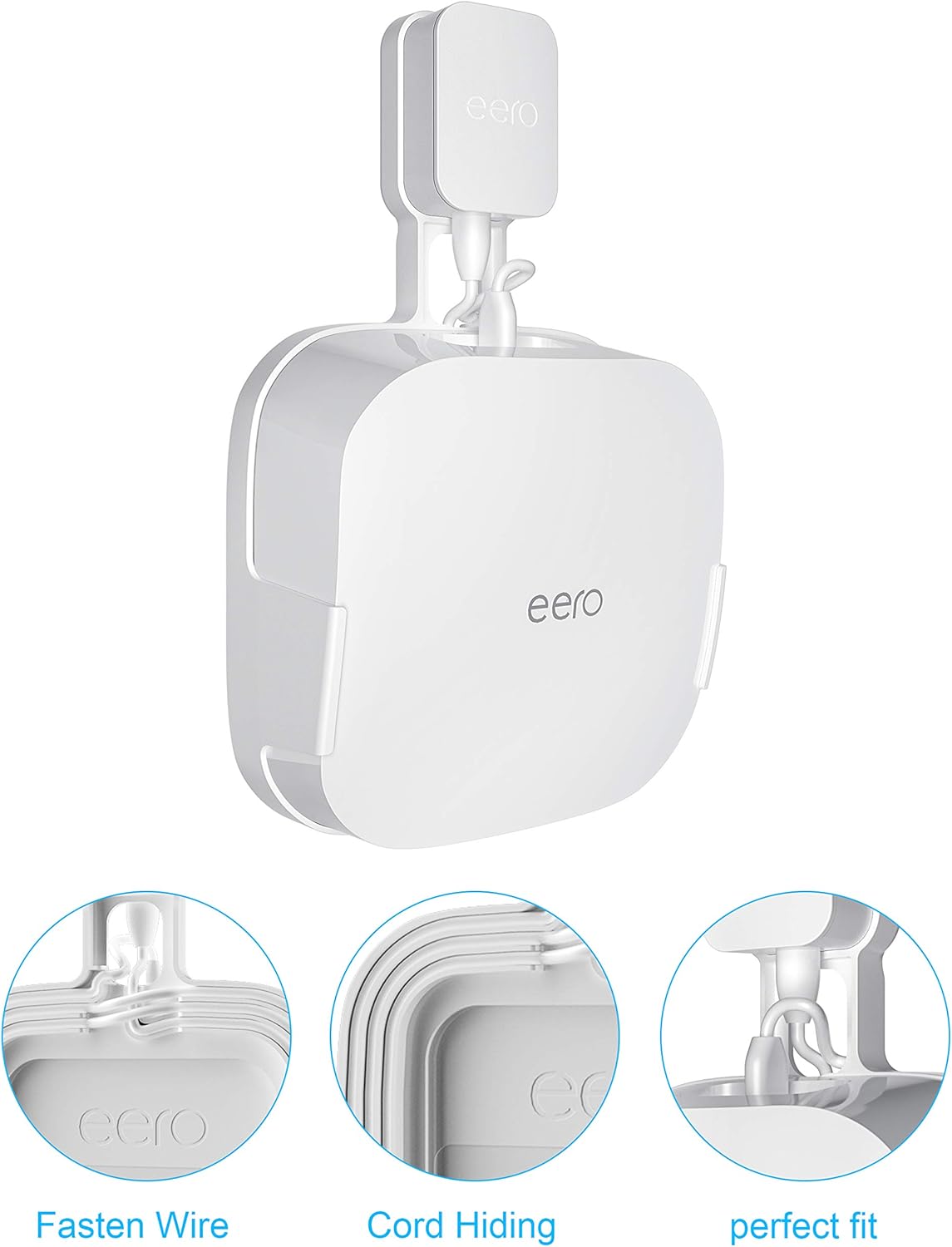 COOLWUFAN Wall Mount Holder for eero Pro 6 or eero Pro 6E Home WiFi System-Simple and Sturdy Wall Mount Holder Stand Bracket for eero Pro 6E & Pro 6 tri-Band mesh Wi-Fi 6 System (White(1 Pack))