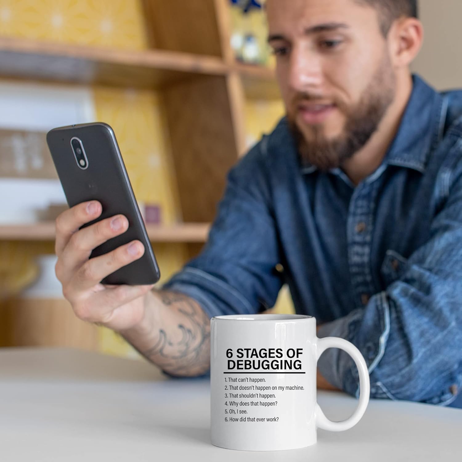 Panvola Stages Of Debugging Computer Programmer Gift Funny Programming Mug For Dad Husband Boyfriend Coworker From Wife Girlfriend Friends 11 oz White Coffee Cup