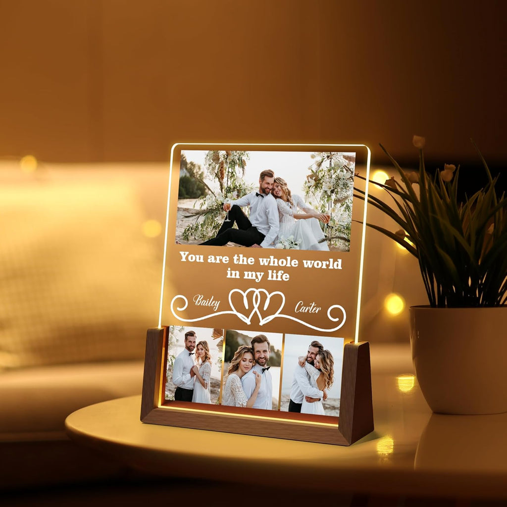 Personalized Couple Birthday Gifts For Girlfriend Boyfriend Him Her, Custom Acrylic Plaque Light Up Picture Frame With Photo Name, Customized Anniversary Christmas Gifts For Women Men Husband Wife