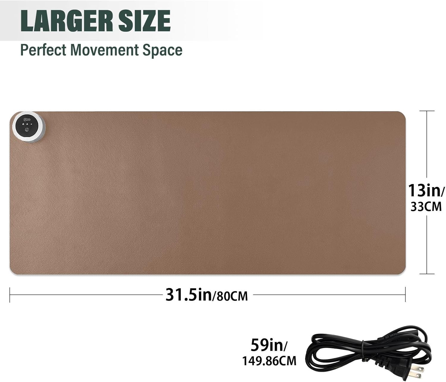 Brown Heated Desk Pad Mouse Pad 31.5x13 Inch PU Leather Desk Mat with 3 Heat Levels Large Mouse Gaming Computer Laptop Mat
