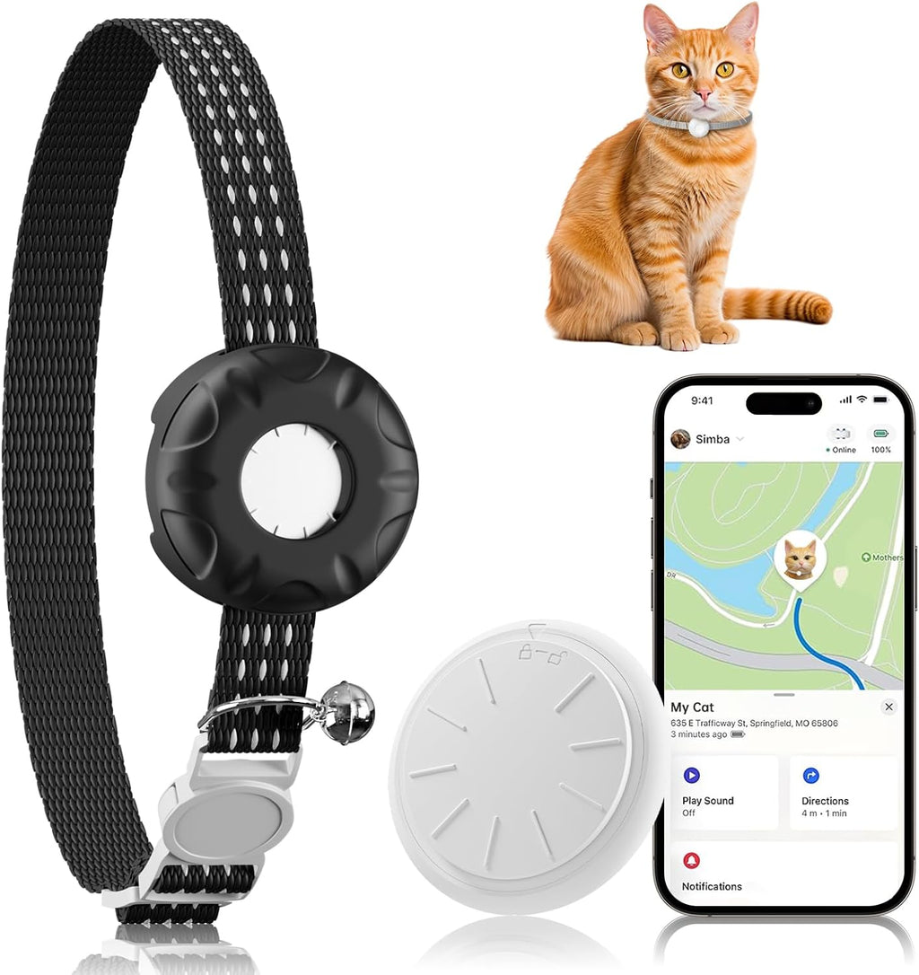 Pet Tracker for Cats, Compatible with Apple Find My App (Only iOS), Cat GPS Tracker Works with Any Collar, No Monthly Fee, Waterproof, Purple (Black)