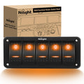 Nilight 5 Gang Rocker Switch Panel with Orange LED Light 5 Pin On Off Pre-Wired Aluminum Toggle Switches Waterproof for 12V/24V Cars Marine Boats ATVs Trailers RV Trucks