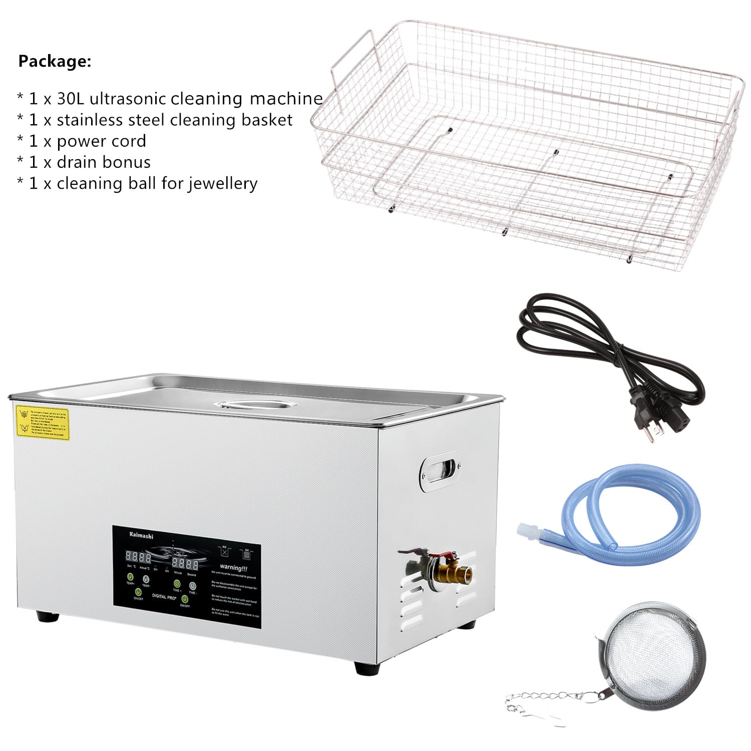30L Ultrasonic Cleaning Machine with Digital Timer & Heater, Stainless Steel Sonic Parts Cleaner for Carburetor, Auto Tools Cleaning.