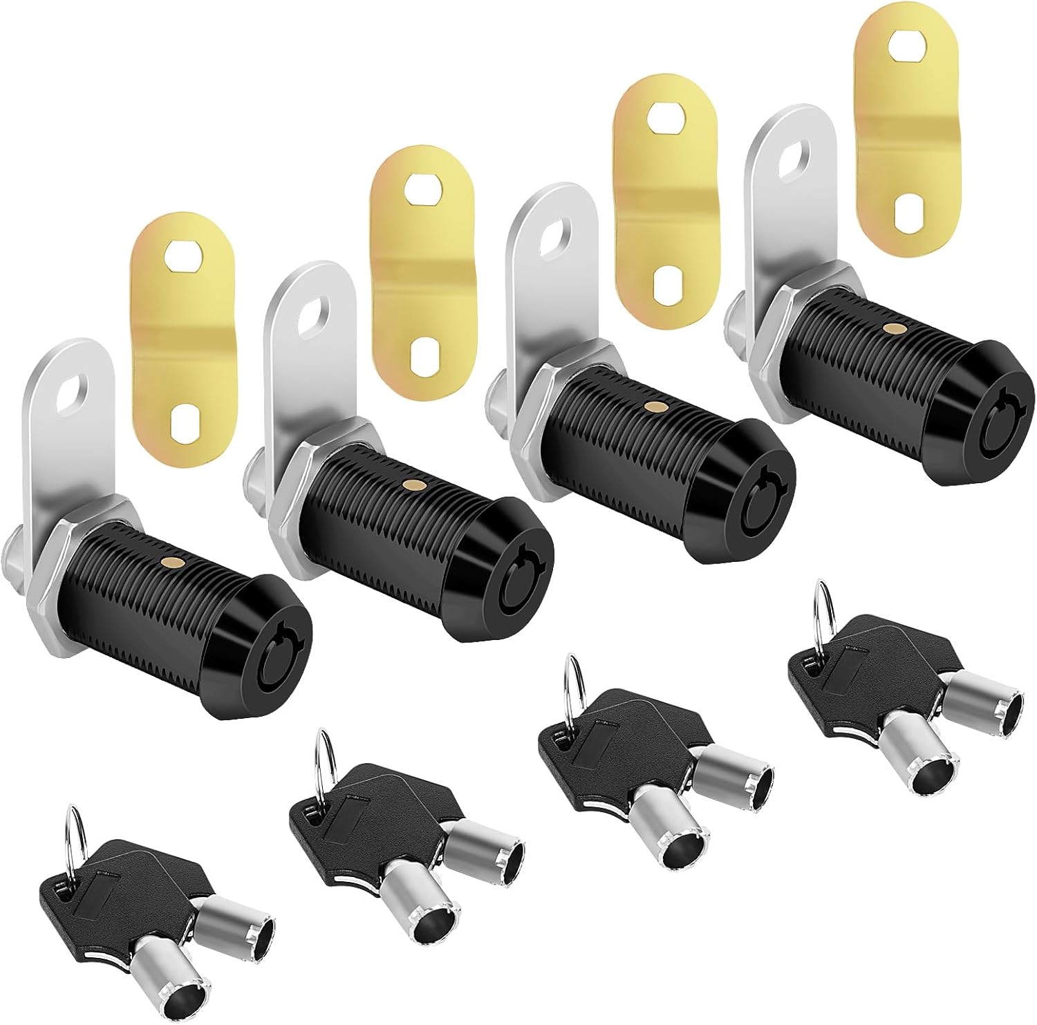 Cam Lock with Keys RV Compartment Lock Keyed Alike Black Finish, 1-1/8" RV Compartment, Camper, Trailer, Vending Machine Replacement Set with 8 Keys, Chrome Finish(4, Black 1-1/8 Inch)