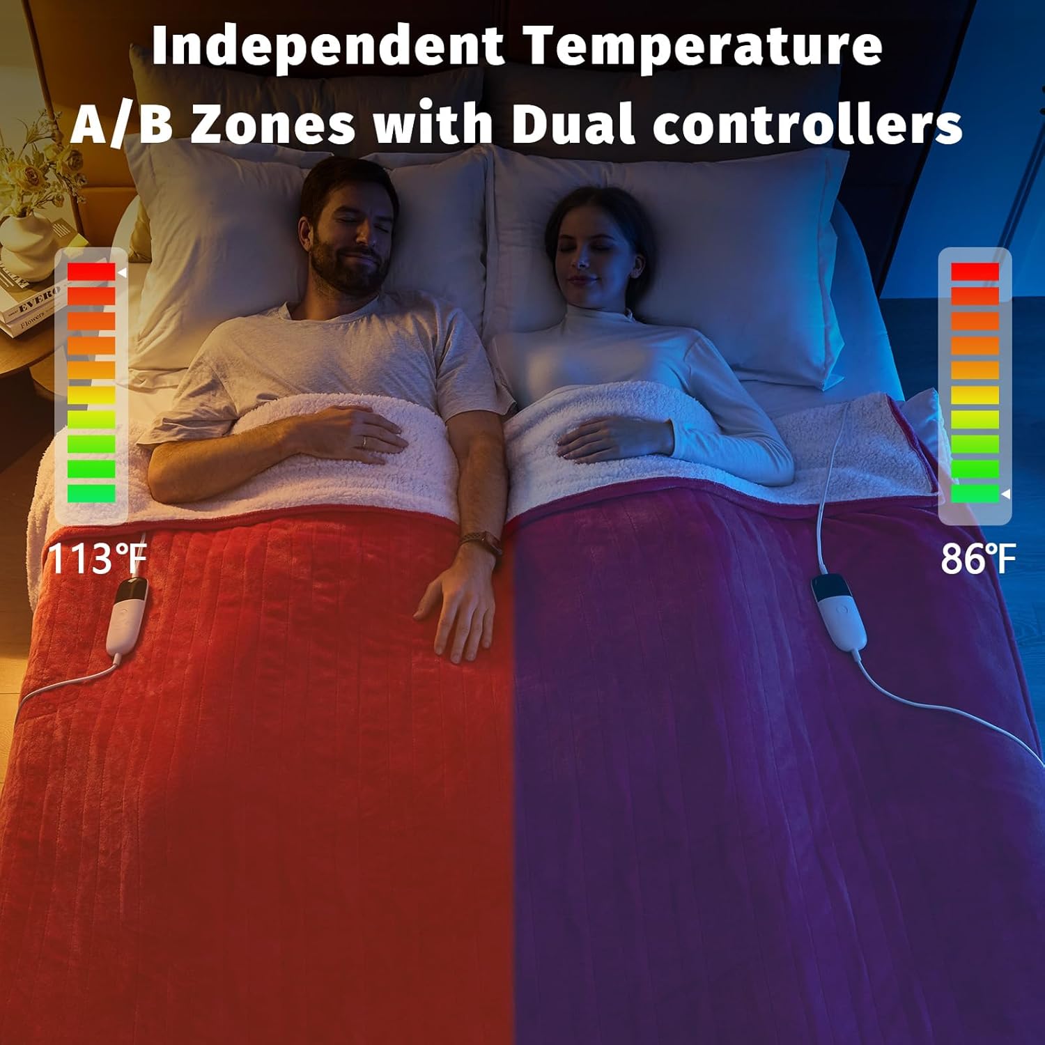 Heated Electric Blanket King Size - 90" x 100" Heating Blanket with Dual Control, 10 Heating Levels & 8 Hours Auto Off, Soft Warm Flannel Blanket, Christmas Birthday Gifts for Senior Grandma