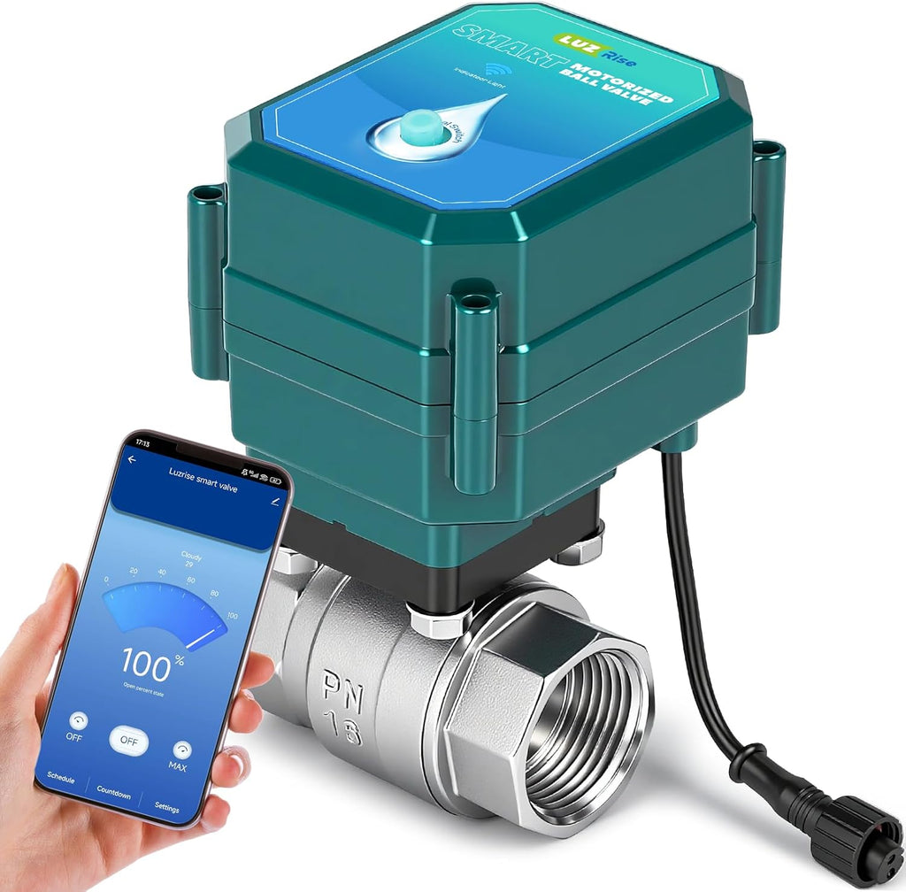 Smart Motorized Ball Valve with Remote Control- Automatic Water Shut-Off, 0-100% Adjustable Flow, Programmable Timer, Real-Time Monitoring (Stainless Steel, DN25 (1''))