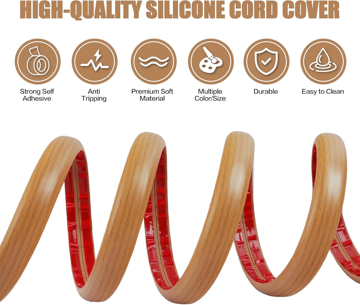 Floor Cord Cover Self Adhesive Cord Hider,10FT Cable Management, Extension Strip Protector for Wires, Prevent Cable Trips for Offices, Gyms, Exhibitions Cavity:0.3"(W) x 0.28"(H) Brown Wood