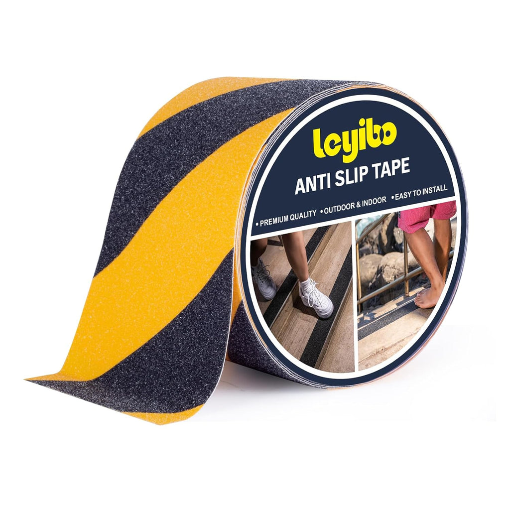 Anti Slip Tape, 4 Inch x 42 Ft Grip Tape for Stairs Outdoor/Indoor, Waterproof Non Skid Roll for Stair Treads Non Slip, High Traction Friction Abrasive Adhesive Stair Steps, Caution Yellow/Black