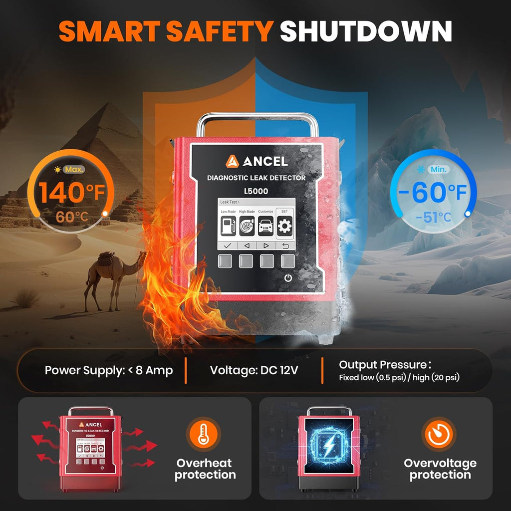 ANCEL L5000 EVAP & Turbo Automotive Smoke Machine with Built-in Air Pump, Adjustable 0.4-20 PSI Pressure Smoke Leak Detector for All Systems, Máquina de Humo Automotriz Detecting Micro to Major Leaks