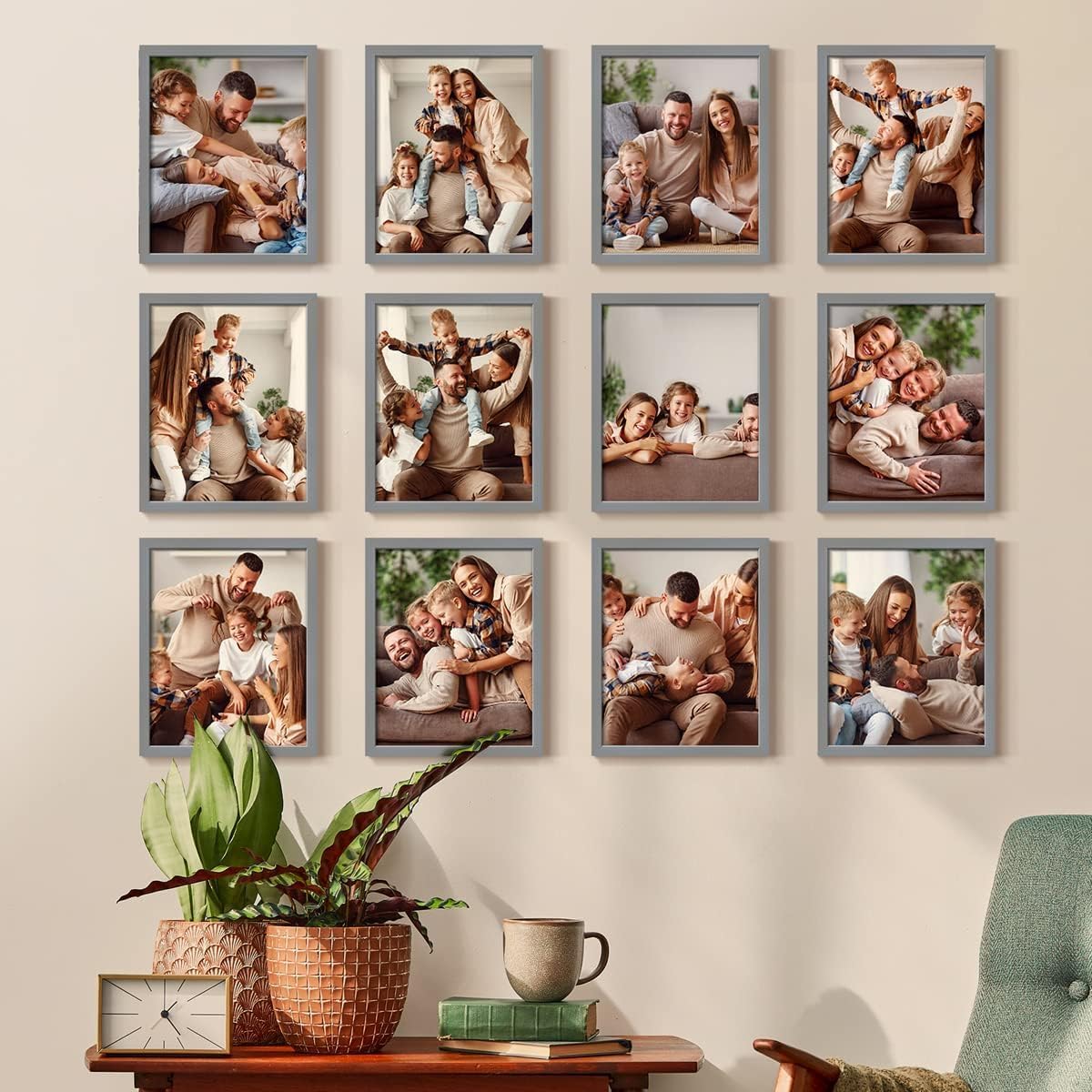 Renditions Gallery Set of 12, 11X14 Custom Photo Prints with Real Wood Picture Frames. Create Personalized Photos with Peel & Stick Photo Frames. Gray Frame