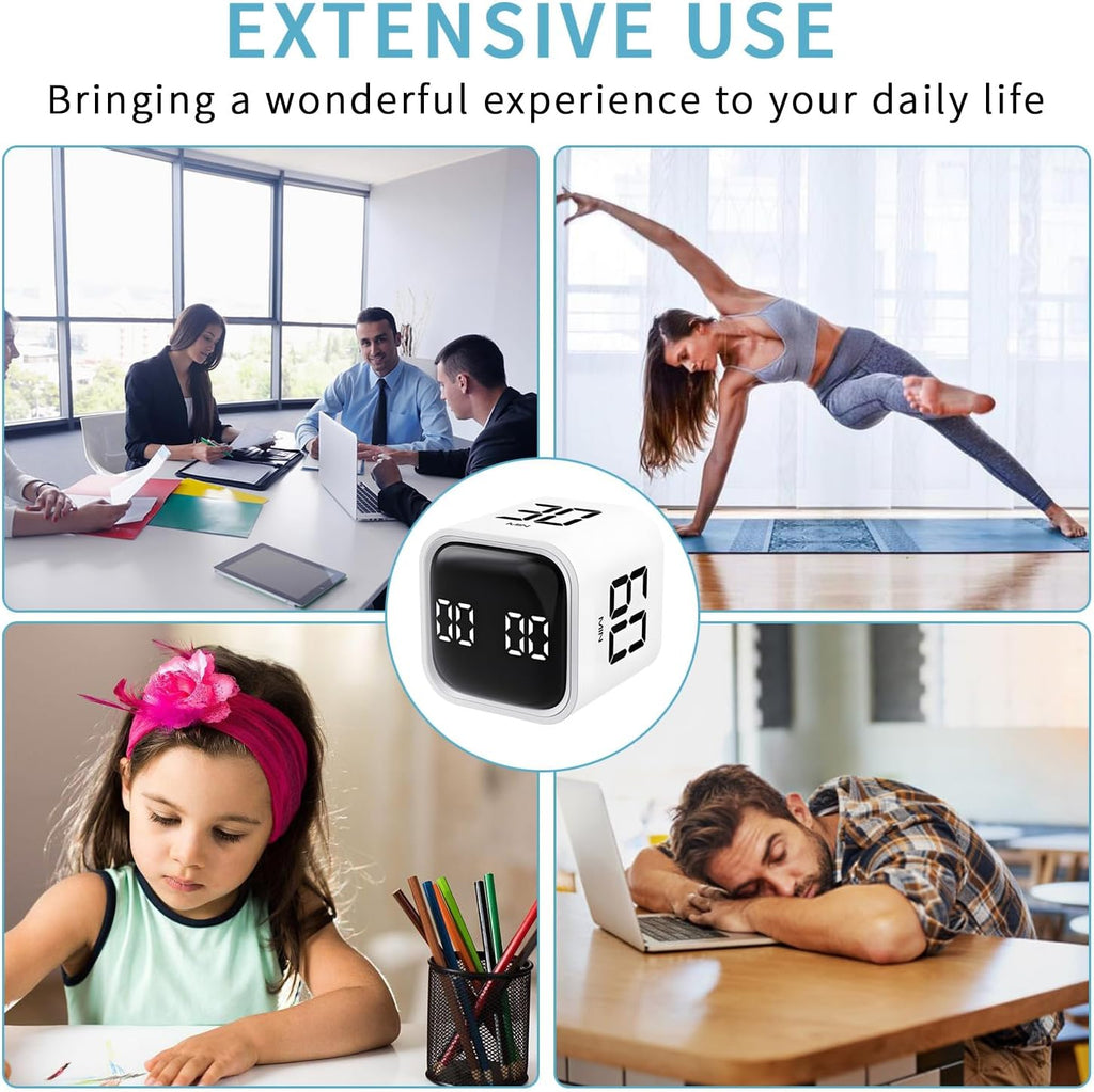 Pomodoro Timer, Cube Productivity Timer with Adjustable Sound and Vibration Alert, Ideal for Work, Office, ADHD, Study, and Tasks - 5/10/30/60 Minutes & Custom Countdown - White