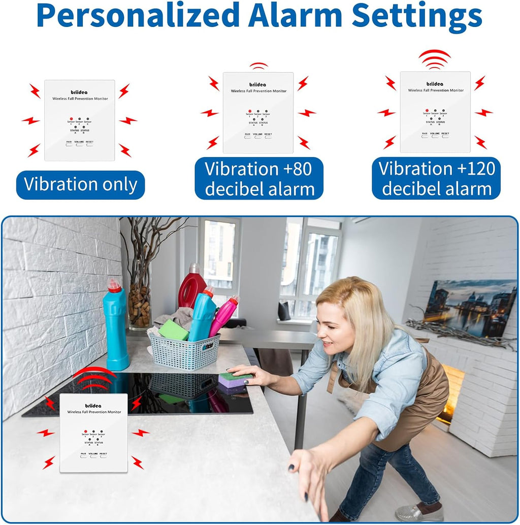 Briidea Wireless Bed Alarm for Elderly Adults, Fall Prevention Monitor, Bed Sensor Pad & Pager with Pre-Alarm Function, Give Early Warning, Two Modes Personalized Sensing