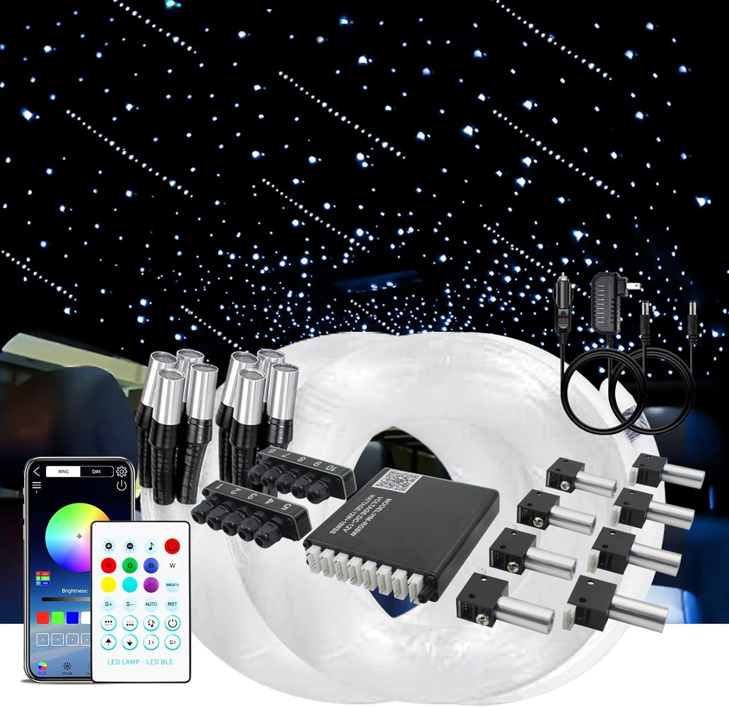 Upgraded Split Starlight Headliner Kit for Car with Meteor & Music Effect, 22W 2300pcs 0.2in x 4.9ft Star Ceiling Lights, App & Remote Control Fiber Optic Lights for Truck Cinema Restaurant