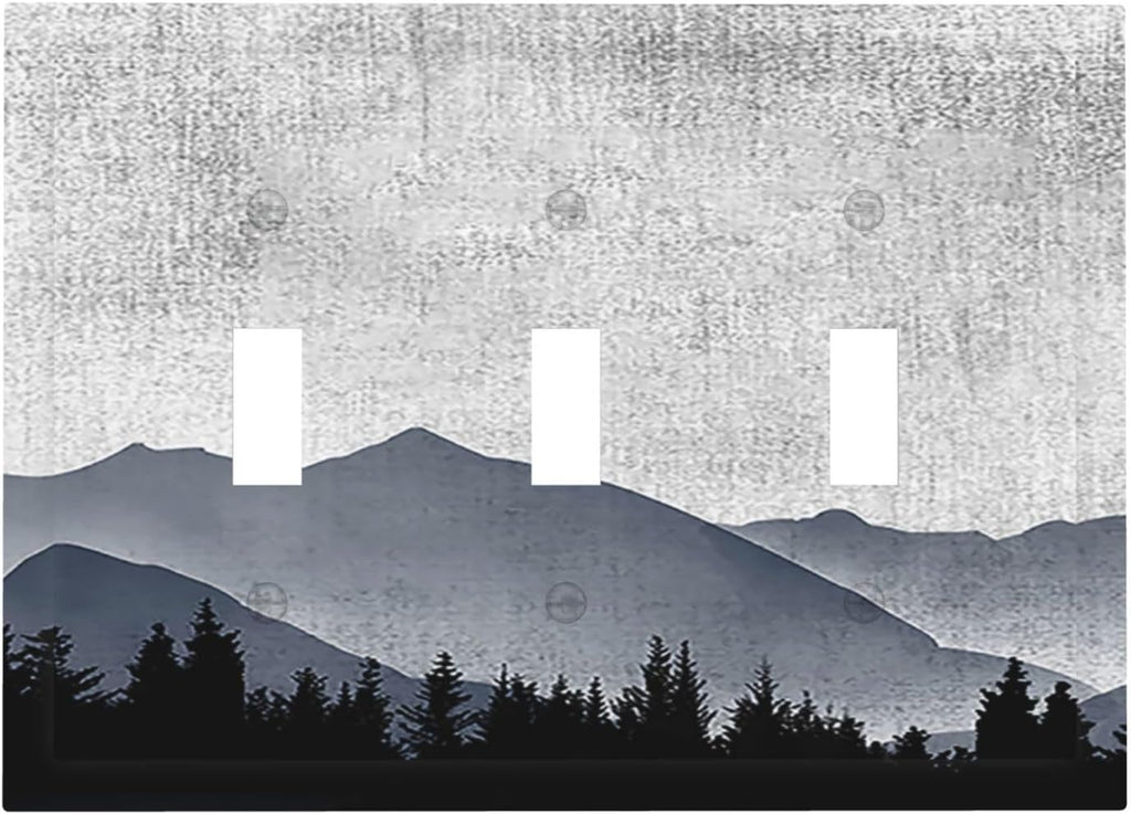 Decorative Switch Plates Natural Landscape Mountains Pine Trees 3 Gang Wall Plate Triple Toggle Light Switch Cover Faceplate Electrical Wall Panels for Bedroom living Room Decor