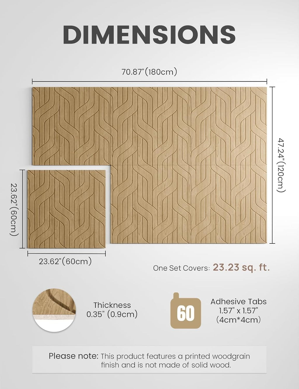 Large Felt Bulletin Board,Cork Board Alternative 70.87'' x 47.24'' Art Acoustical Wall Panels-6 Pack with 60 Adhesive Tabs,for Recording Studio/Home Offices-Natural Oak/Artistic
