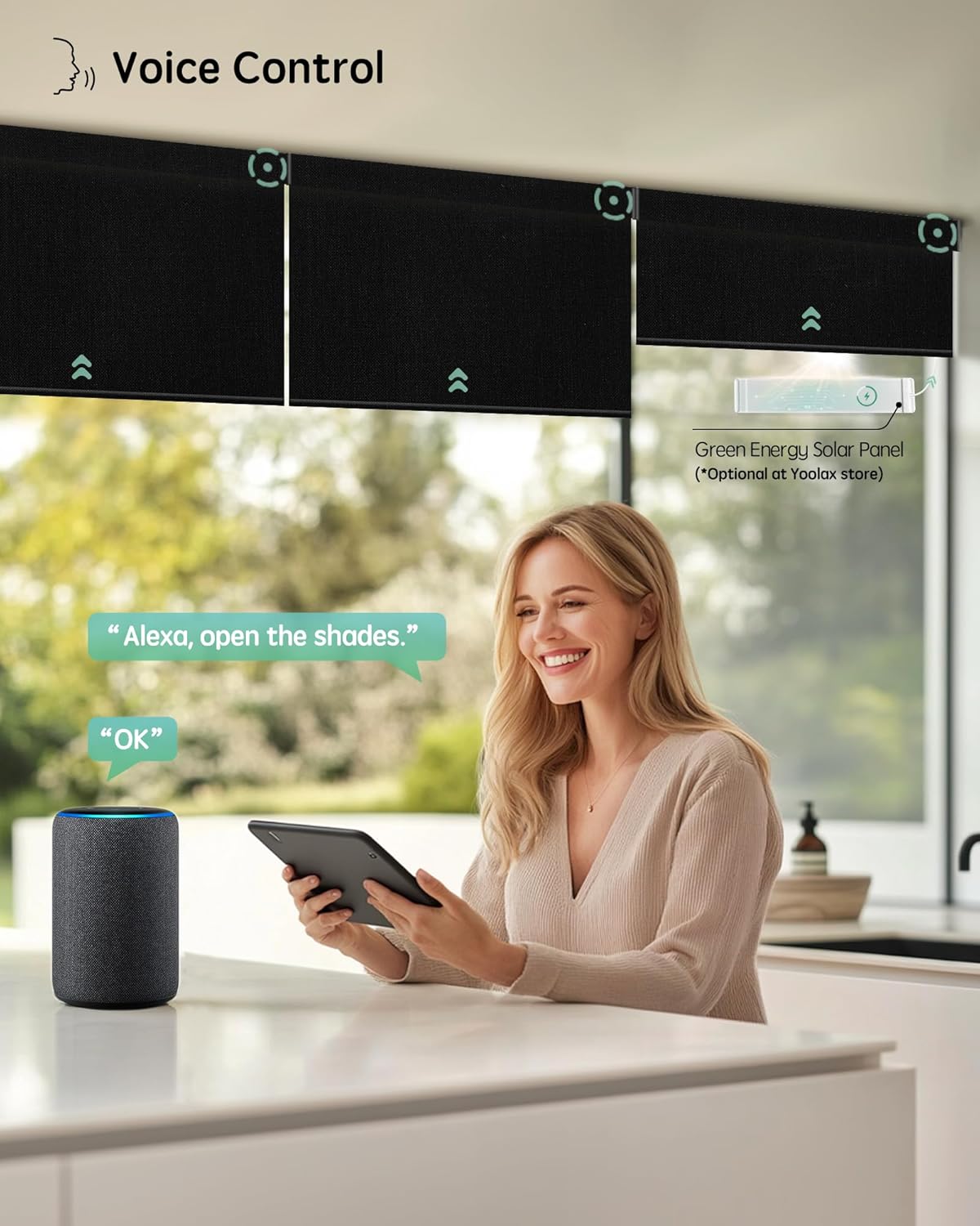 Yoolax Motorized Blinds with Remote, Smart Blinds for Windows Blackout Automatic Shades Work with Alexa Remote Control Roller Window Shades with Valance, Custom Size (Fabric-Black)