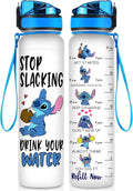 BAIG Blue Alien 32 Oz Water Track Bottle, Stop Slacking Drink Your Water Water Bottle With Time Marker, Alien Motivational Insulated Water Bottle, Gifts For Cute Alien Lovers
