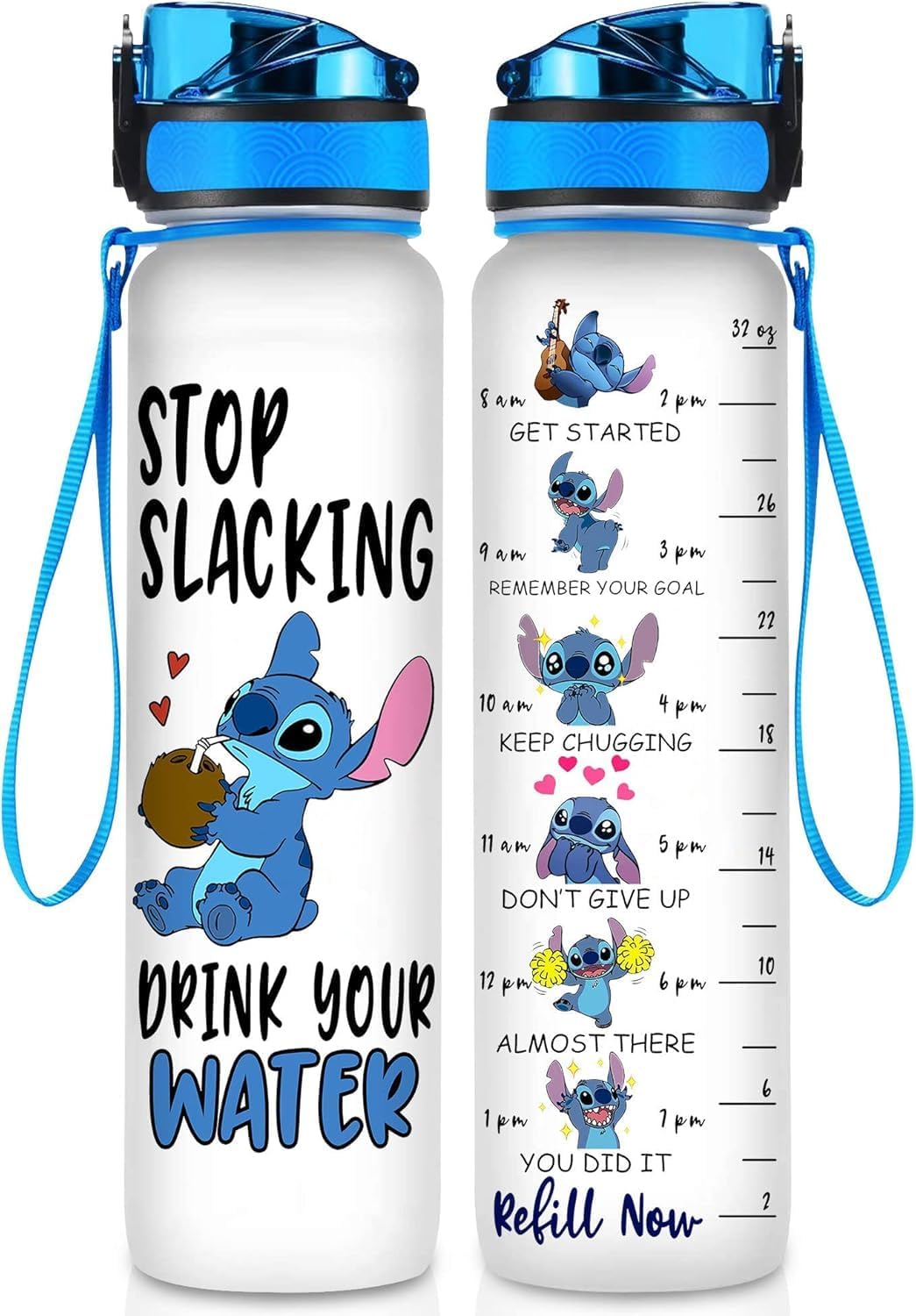 BAIG Blue Alien 32 Oz Water Track Bottle, Stop Slacking Drink Your Water Water Bottle With Time Marker, Alien Motivational Insulated Water Bottle, Gifts For Cute Alien Lovers