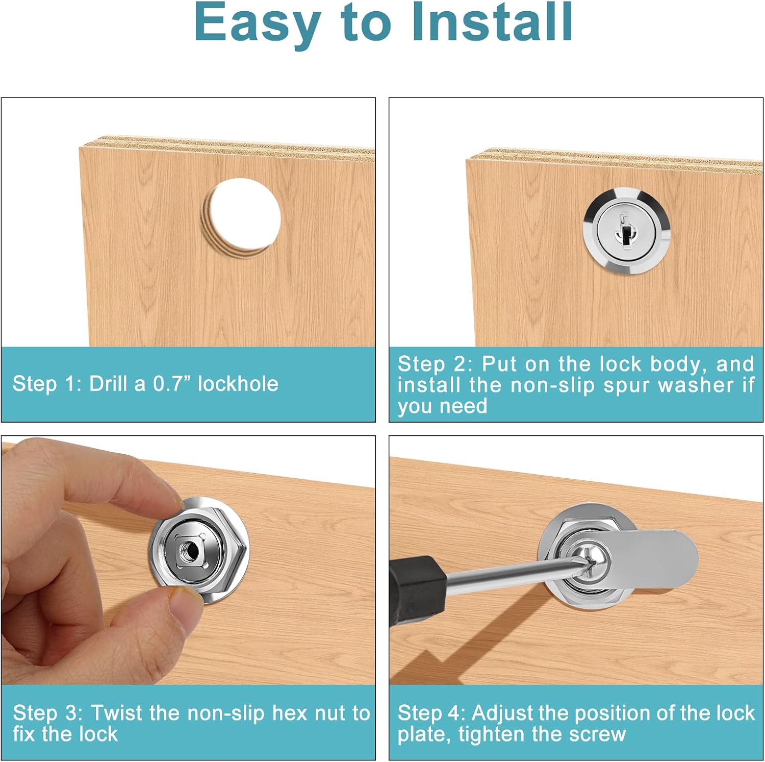 Cam Locks Cabinet Lock Keyed Alike, 5/8'' (Length) Cylinder Fits on 3/8'' Max Panel Thickness, 2pcs Secure File Drawer Mailbox RV Storage Replacement Set, Chrome-Finish Zinc Alloy