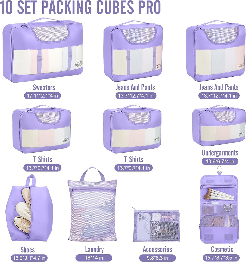 Veken 10 Set Packing Cubes for Travel Essential, Suitcase Organizer Bags in 4 Sizes, Carry-On Luggage Accessories with Large Laundry & Hanging Toiletry Bag, Must-Have for Airplane, Road Trip & Camping