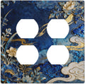 Decorative Outlet Covers Blue White Flower Gold Line Cloud 2 Gang Light Switch Cover Plate Double Duplex Wall Plates for Electrical Outlets Switch Plate Covers for Bedroom Home Decor