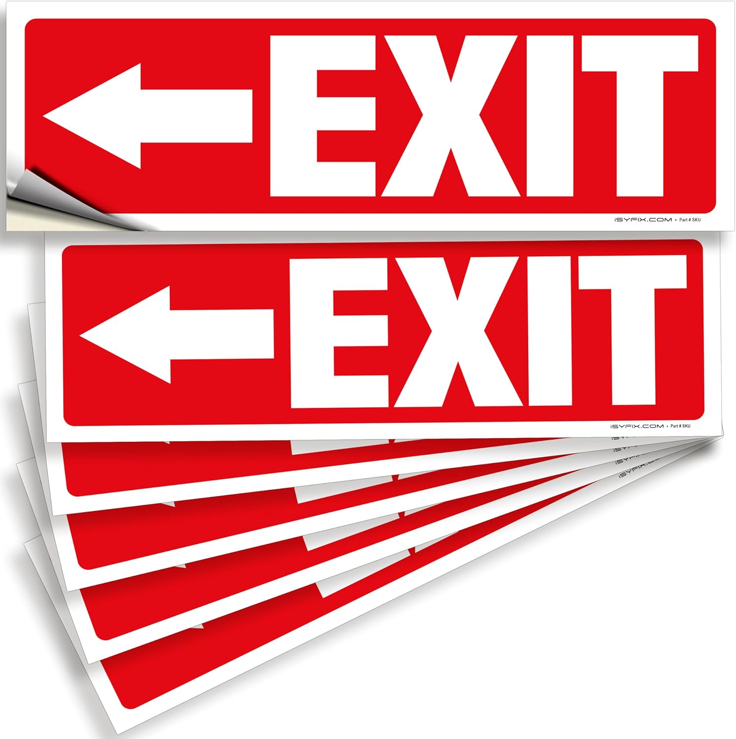 iSYFIX Exit Signs Stickers 6 Pack 12x4 Inch - Laminated Premium Vinyl Directional Left Arrow Signs for Buildings, Office, Workplace, Stores, Schools, Theaters, Parking, Restaurants, Factories