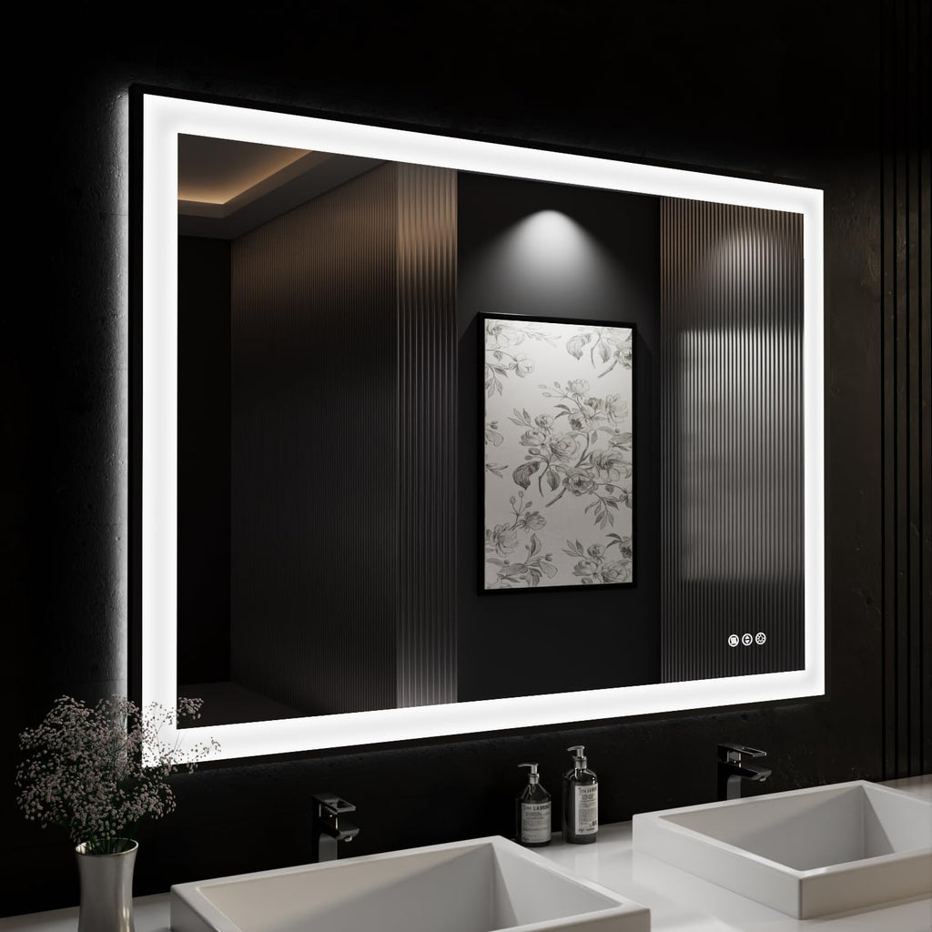 ISKM Framed LED Mirror for Bathroom 48"x38", Dimmable LED Bathroom Mirror with Lights, Anti-Fog, Front and Backlit Lighted Mirror 3-Colors, Shatterproof, Memory Function