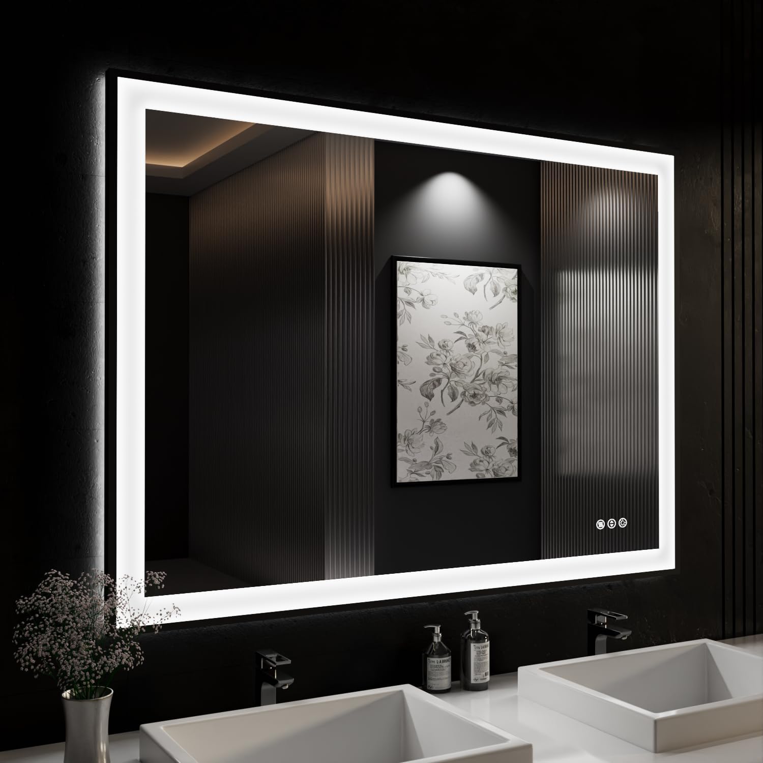 ISKM Framed LED Mirror for Bathroom 48"x38", Dimmable LED Bathroom Mirror with Lights, Anti-Fog, Front and Backlit Lighted Mirror 3-Colors, Shatterproof, Memory Function