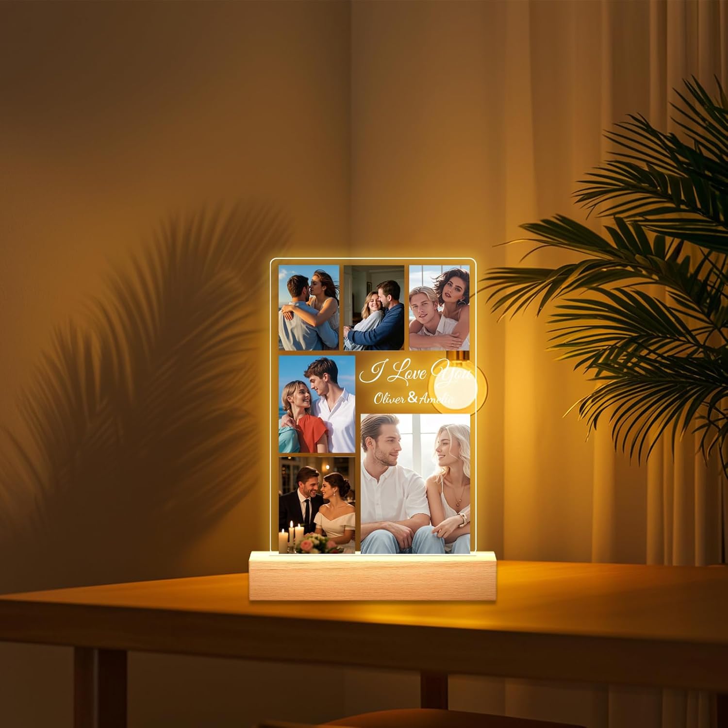 Personalized Picture Frames with Photo, Custom Photo Frame with Night Light, Customized Girlfriend Photo Gifts, Ideal Gift for Couples Anniversary Birthday Mom Dad Him Her