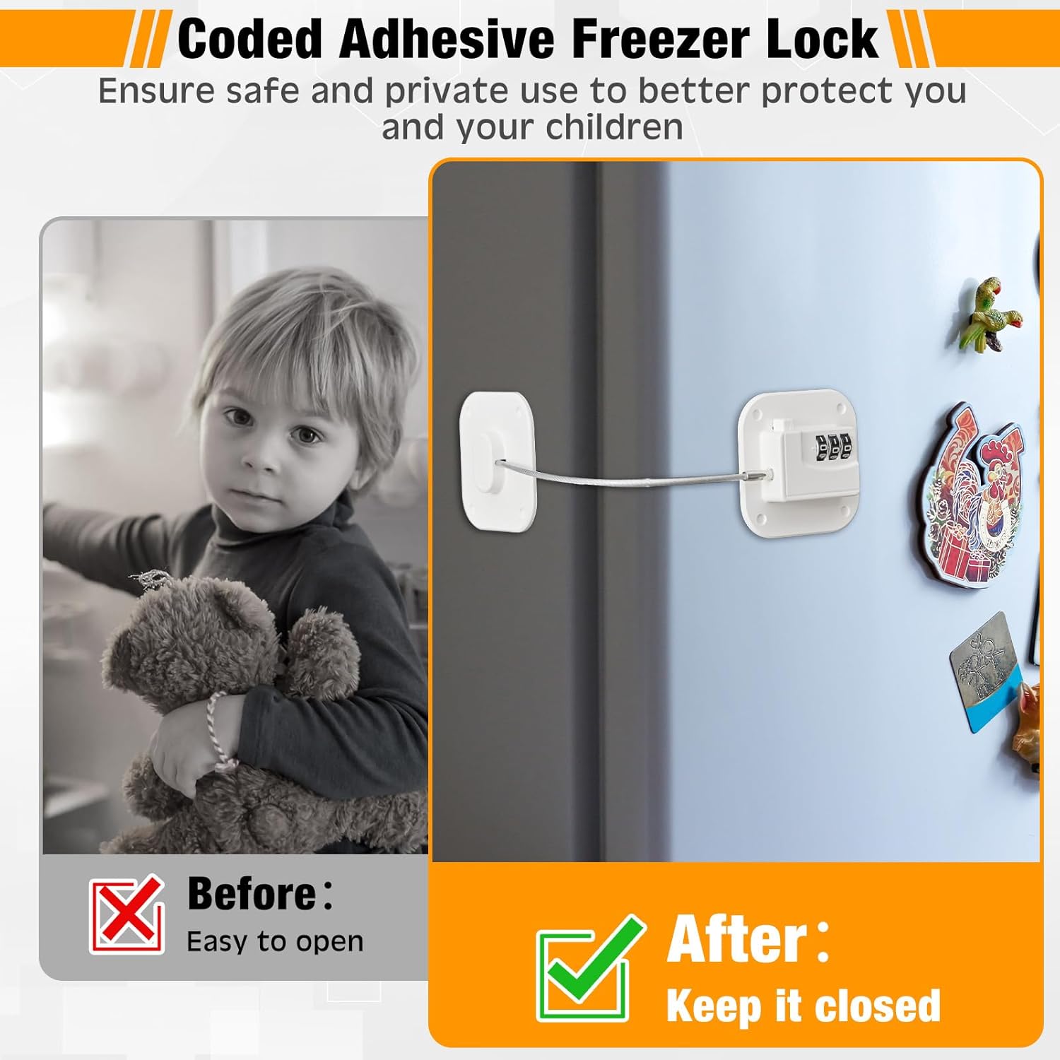 8 Pack Fridge Lock Heavy Duty Locks for Fridge Freezer Lock for Child Safety Cabinet Coded Adhesive Combination Refrigerator for Drawers Cabinet Window Easy Install No Drilling Black(White)