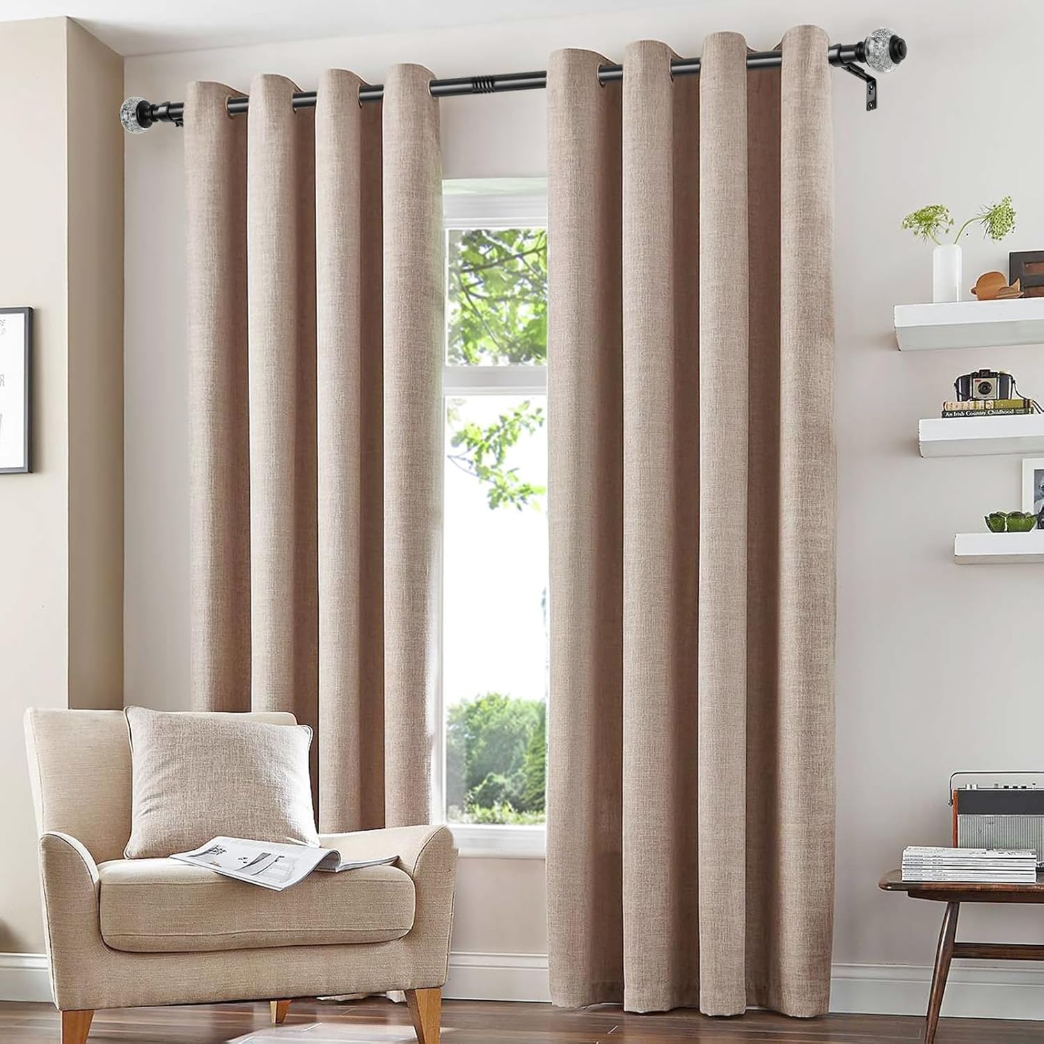 2 Pack Black Curtain Rods, 1 Inch Telescoping Drapery Rod 28 to 48 inch (2.3 to 4 ft), USFOOK Curtain Rods for Windows, Silver Translucent Finials